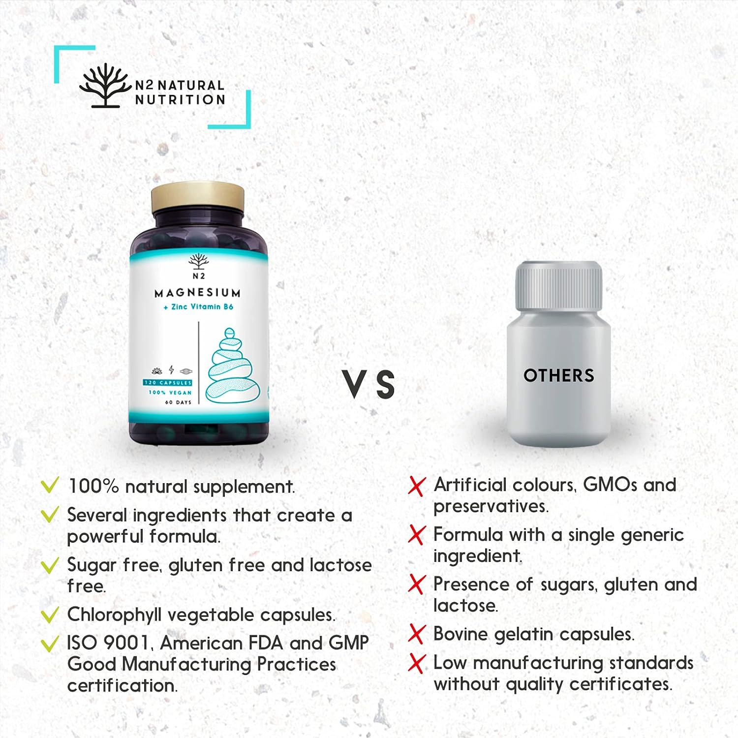 Magnesium 300 mg with Zinc and Vitamin B6. Immune System. Muscle Support and Sleep Improvement.120 Chlorophyll Capsules. Vegan certified. N2 Natural Nutrition - Image 5