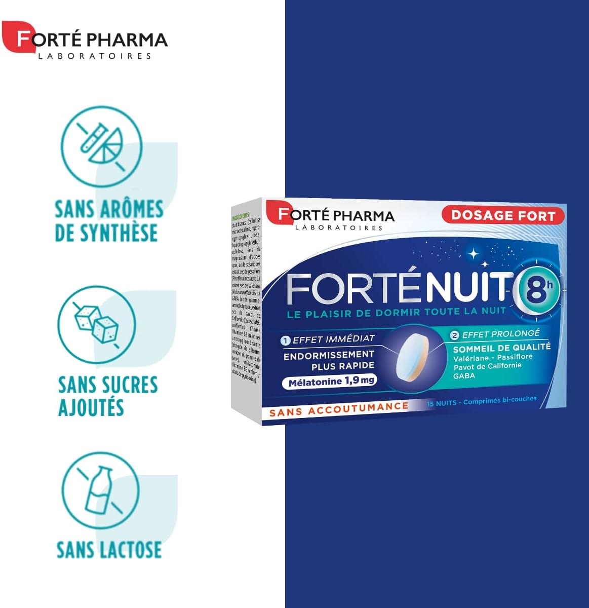 Forté Pharma - FortéNuit 8h - Food Supplement with Melatonin and Plants - Quality Sleep - 15 Two-Layer Tablets - Image 6