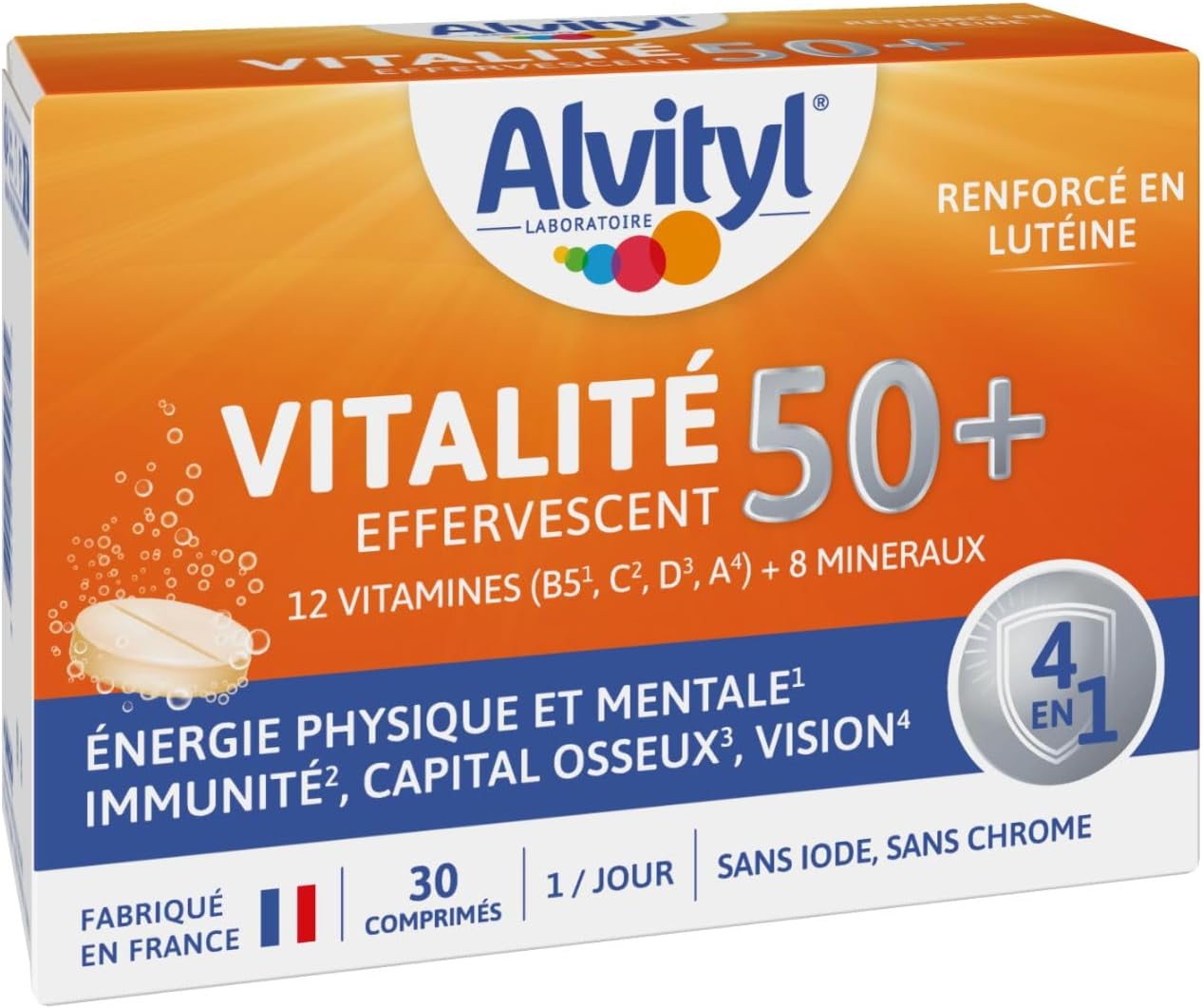 Alvityl - Vitality 50 + Effervescent tablets, tropical taste - 12 vitamins, 8 minerals, 2 plants and lutein - From 50 years old - 30 effervescent tablets - Image 2