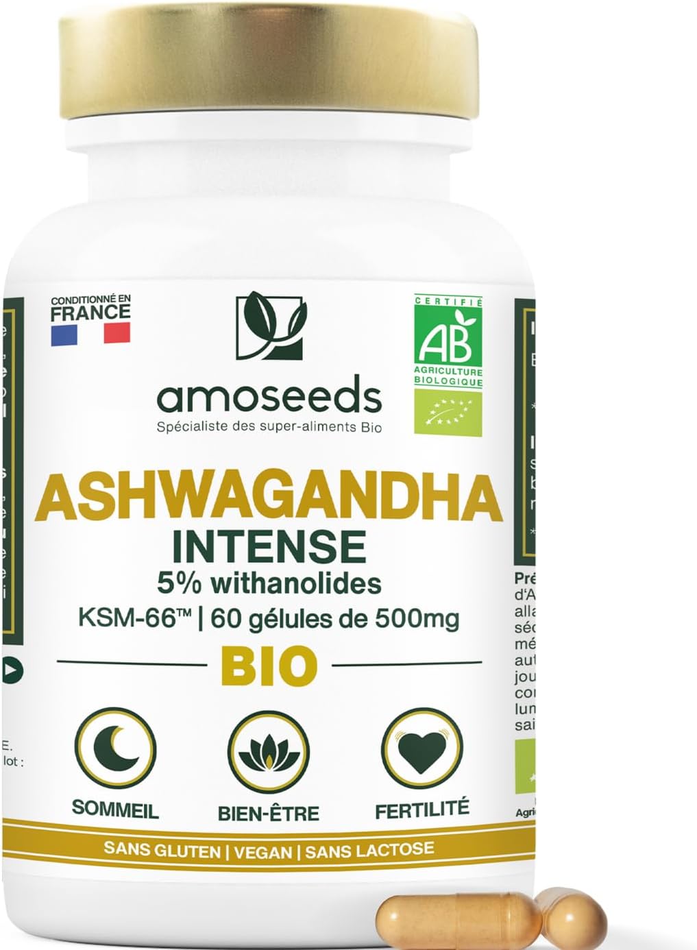 Ashwagandha Organic Patented KSM-66™ | Extra Strength: 5% withanolides | Stress, Sleep, Energy, Wellness | 60 Vegan Capsules of 500mg | Premium Quality - Image 2