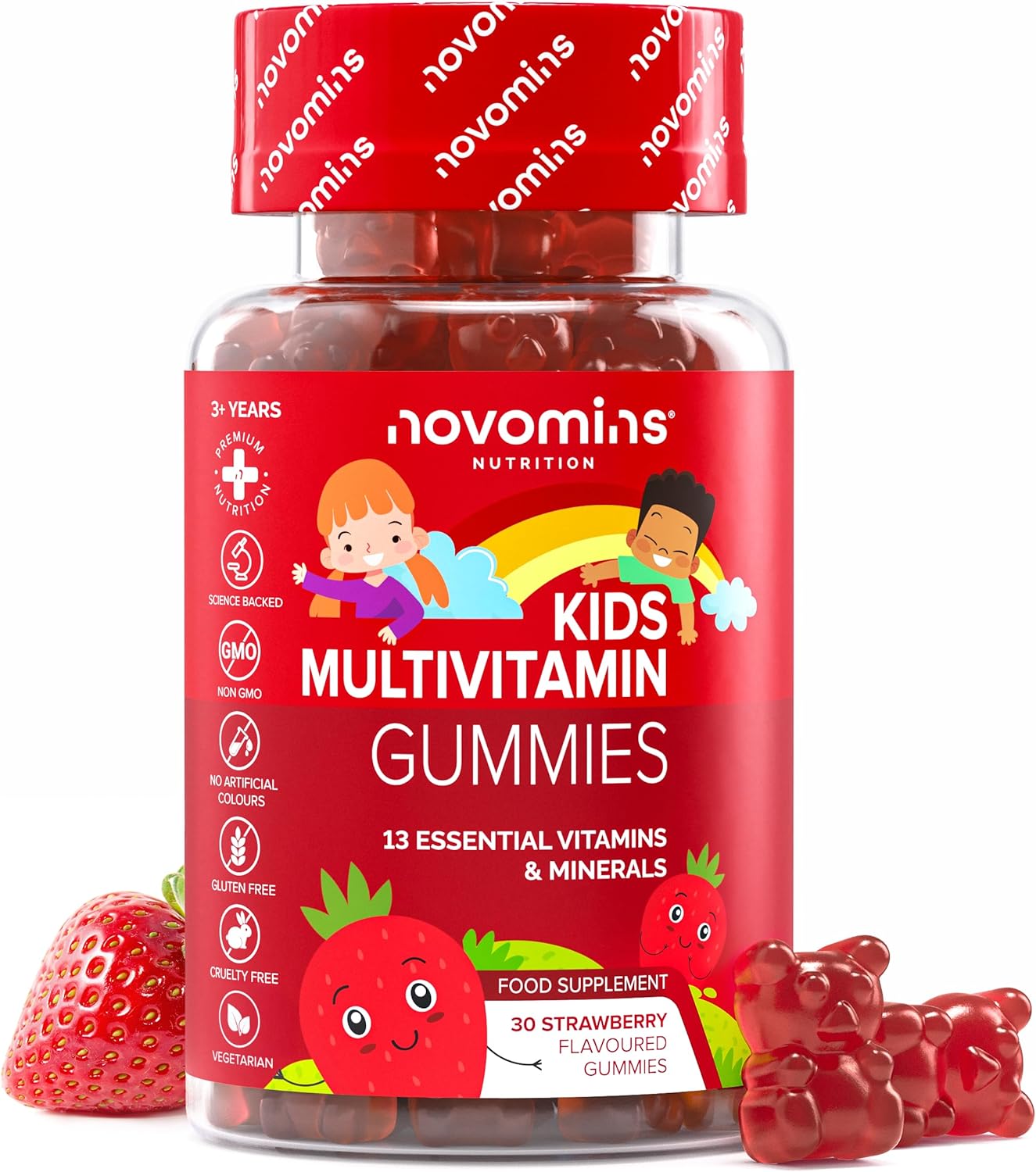 Children's Multivitamin Gums – 13 Essential Vitamins for Immunity, Growth & Energy – Gelatin Free, Gluten Free, Vegan – 30 Vitamin Erasers for Children Aged 3 and Above – Novomins - Image 2