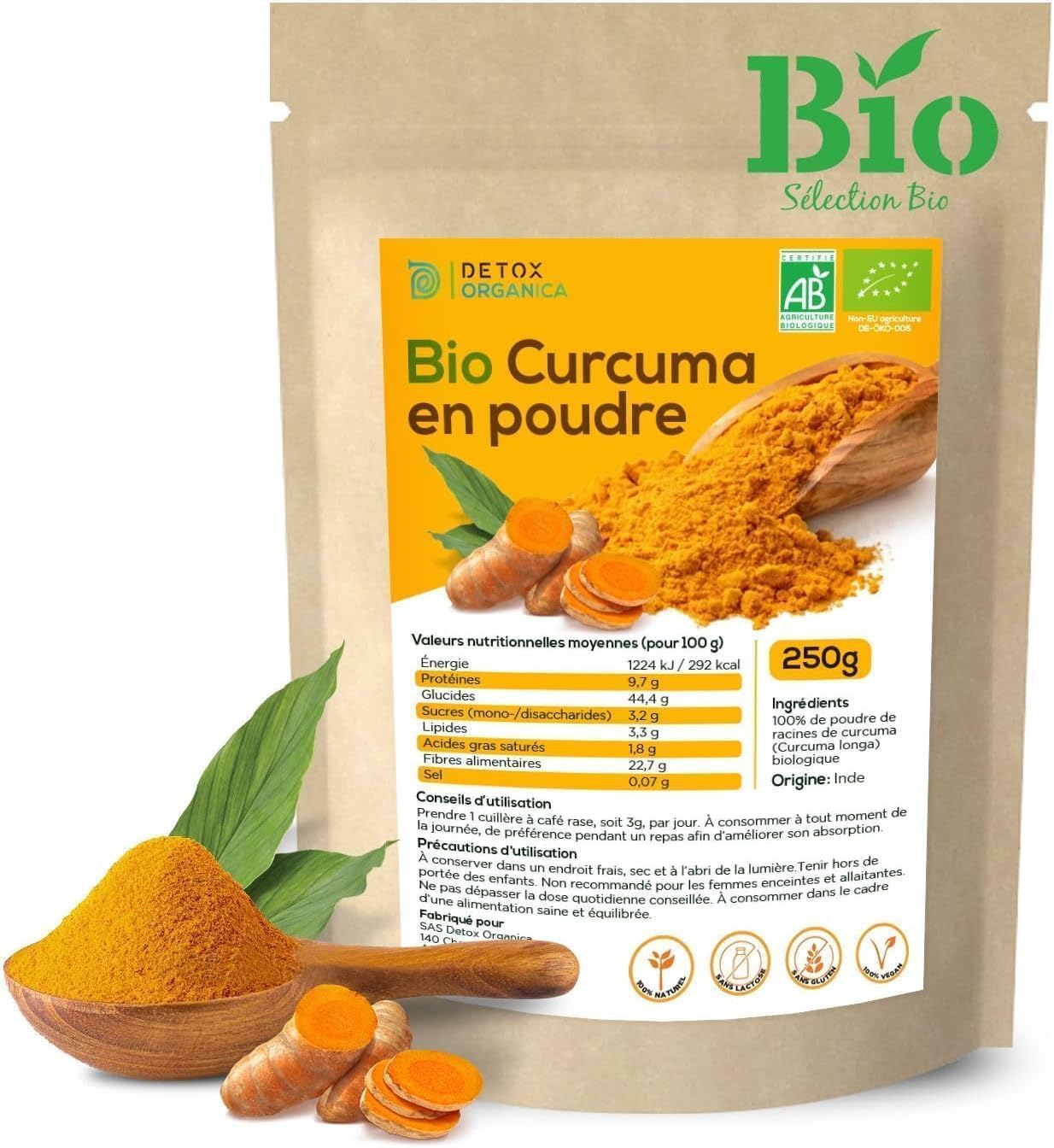Detox Organica -Organic Turmeric Powder-250g Turmeric Powder-5% Curcumin-100% Natural and Vegan-Organic Quality-No additives - Image 2