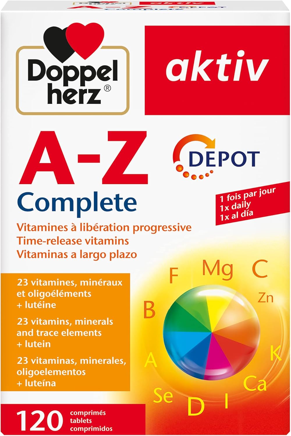 Doppelherz aktiv A-Z Complete Depot, Dietary Supplement, Progressive Release Vitamins, Calcium, Magnesium, Iron, Zinc, Biotin, Folic Acid, 120 Tablets - Image 2