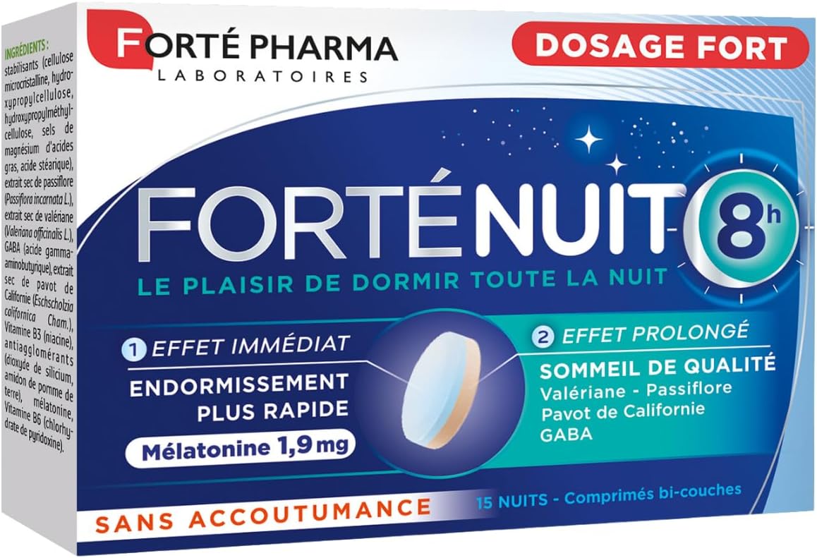 Forté Pharma - FortéNuit 8h - Food Supplement with Melatonin and Plants - Quality Sleep - 15 Two-Layer Tablets - Image 2