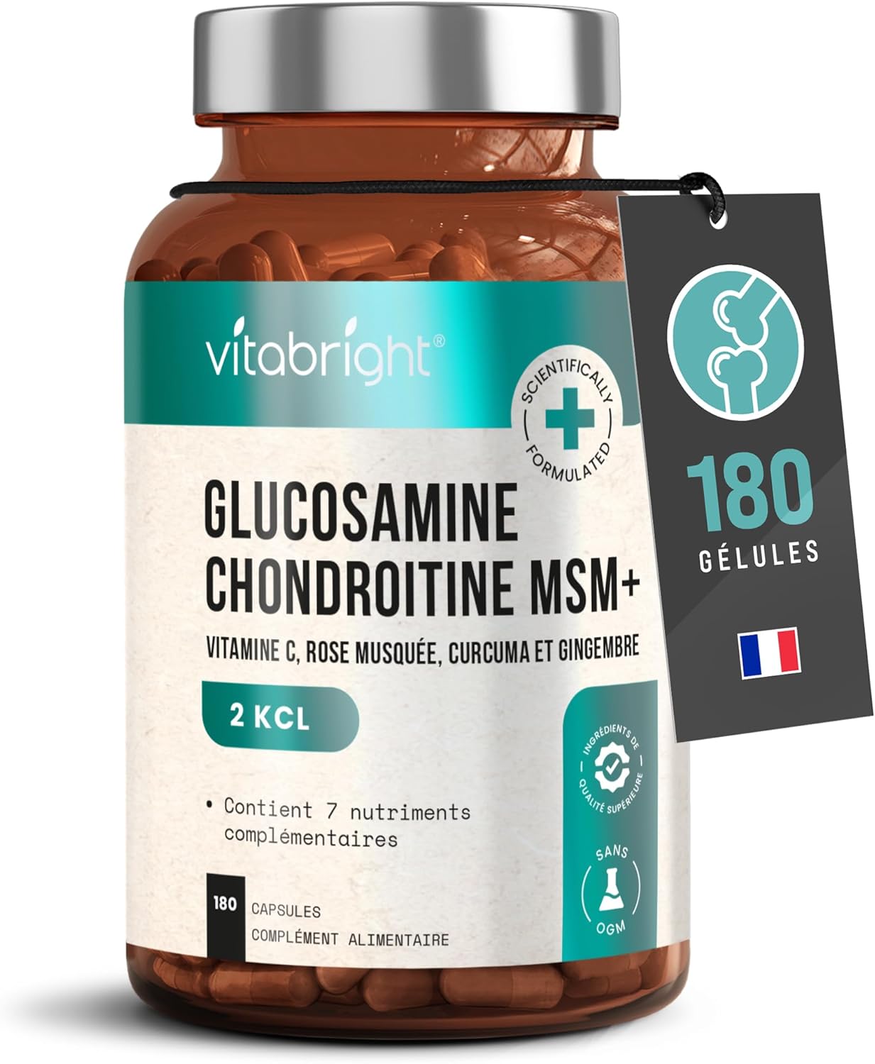Glucosamine Chondroitin MSM, Capsules 180/3 Months, Joint Dietary Supplement of Chondrotoin and Glucosamine, MSM Powder, Turmeric, Vitamin C + Ginger, VitaBright Chondroitin Glucosamine - Image 2