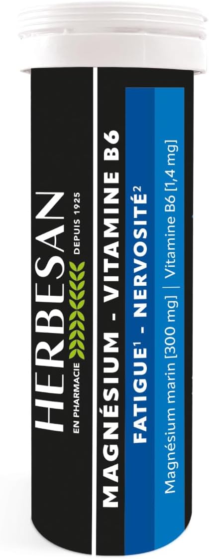 HERBESAN -MAGNESIUM & VITAMIN B6-Stress, Nervousness, Transient Fatigue-Mint Flavour-French Manufacture-Tube of 15 Chewable Tablets - Image 2