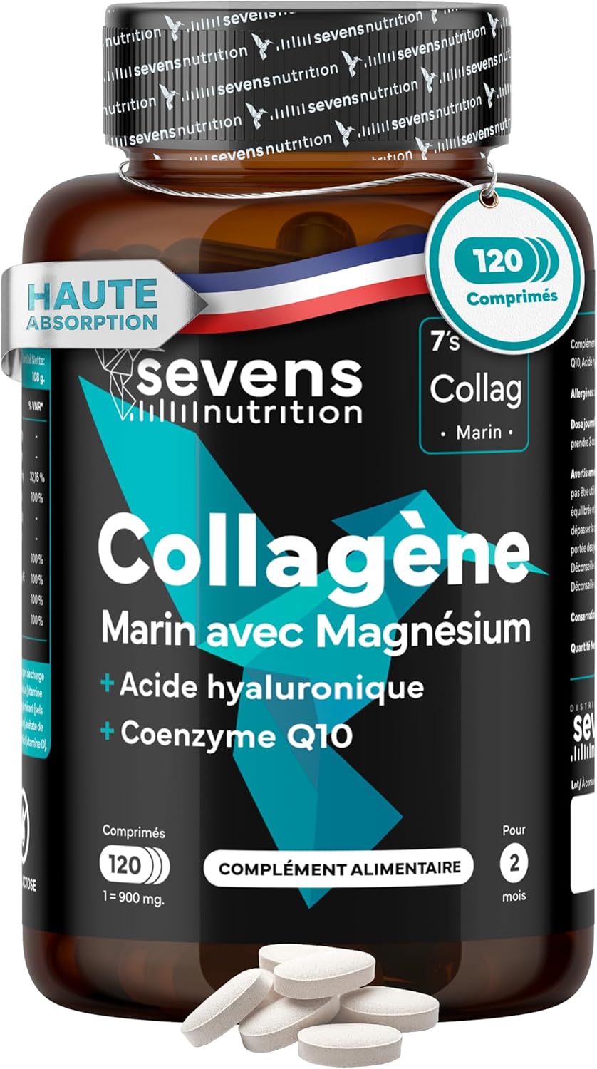 Hydrolyzed Marine Collagen with Magnesium Hyaluronic Acid Coenzyme Q10 - 120 Capsules - Skin Bone Joints - Vitamins A C D3 B12 Zinc - High Absorption - Sevens - Image 2
