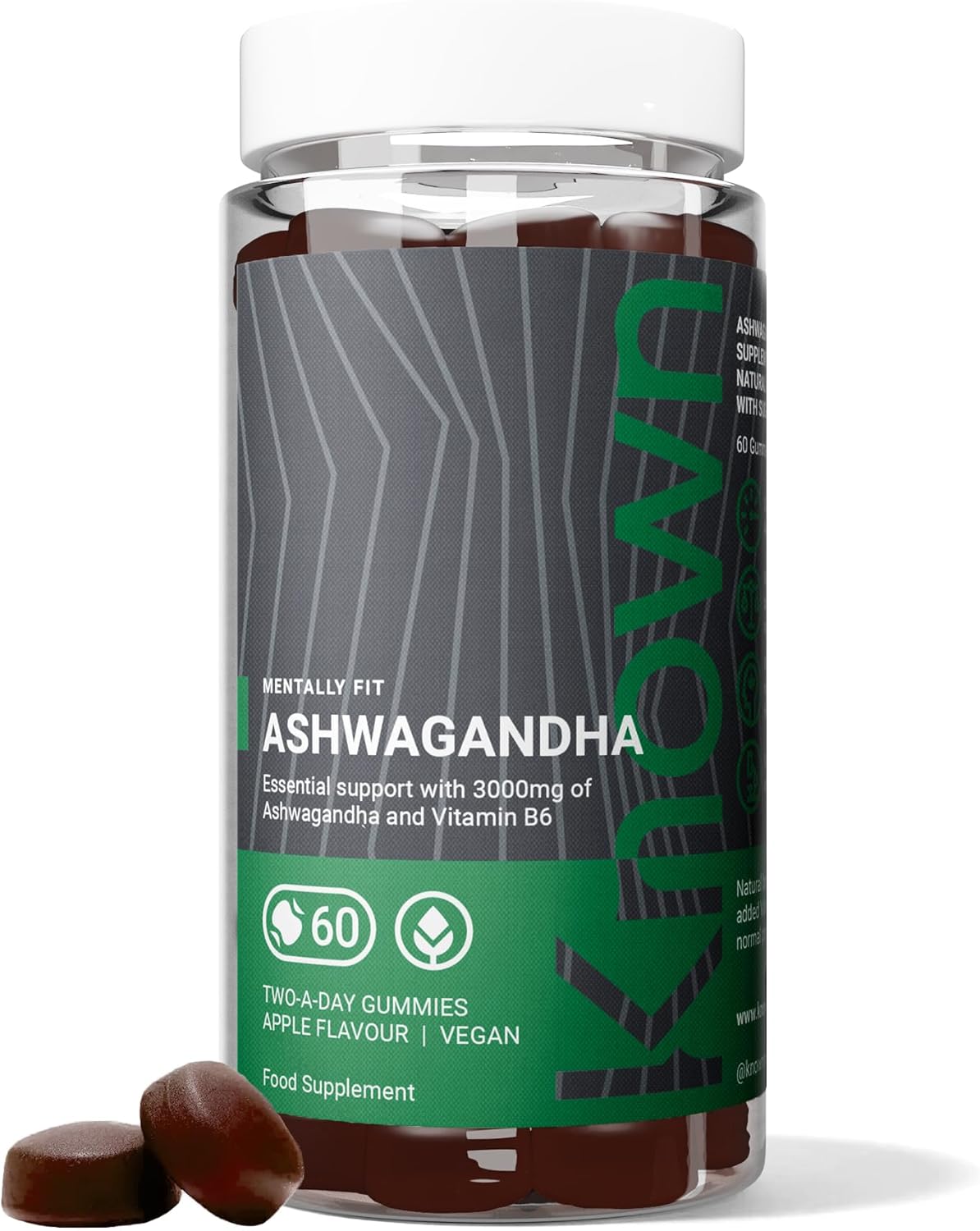 Known 3000mg Ashwagandha High Concentration Gummies – Apple Flavour – Vegan Gum Supplement with Root Extract & Vitamin B6 – Energy, Mood & Wellness – 1 Month Cure – For Men & Women - Image 2