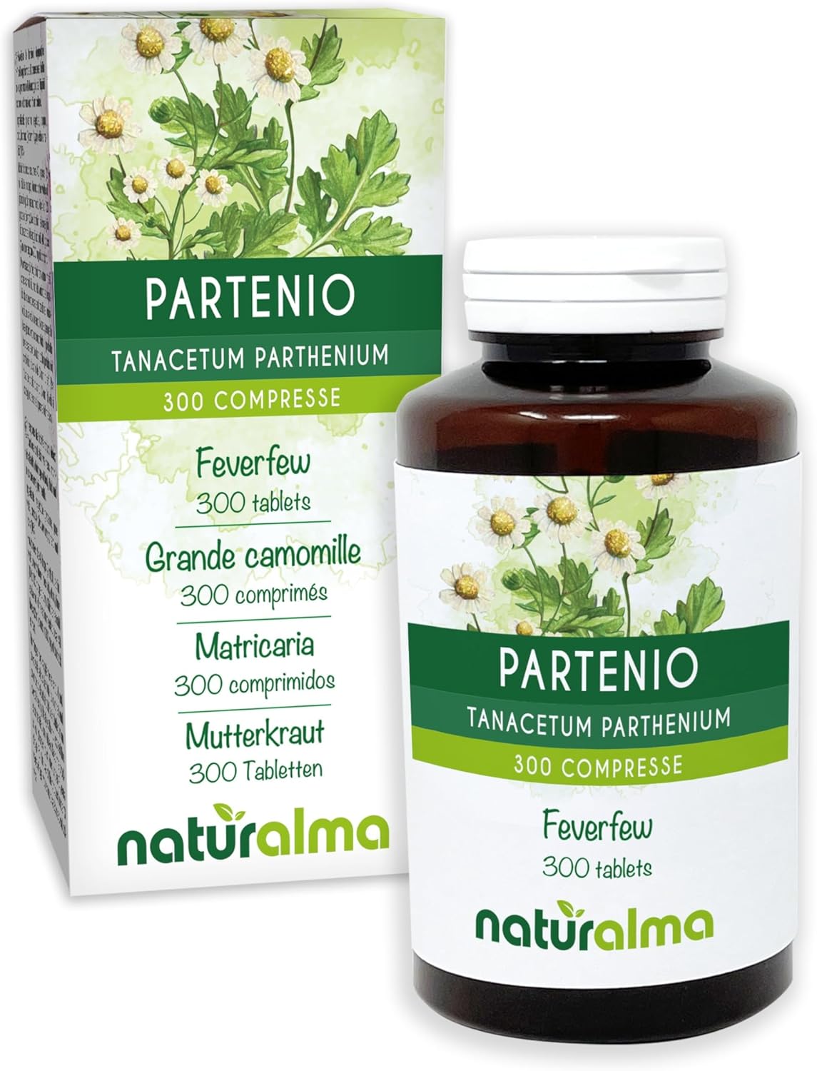 Large Chamomile or Partenelle (Tanacetum Parthenium) Herb with Flowers Naturalma - 150 g - 300 Tablets - Dietary Supplement - Natural and Vegan - Image 2
