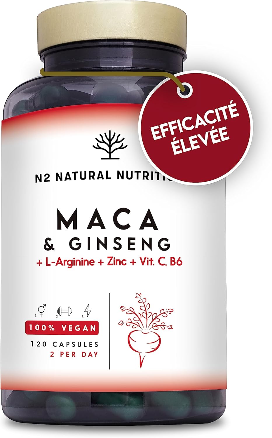 Maca Complex with Ginseng, Arginine, Vitamins, Zinc. Hormone Regulator, Anti-stress, Energy. 120 Capsules 60 Days. Increases Endurance and Energy. 100% Natural. CE. N2 Natural Nutrition - Image 2