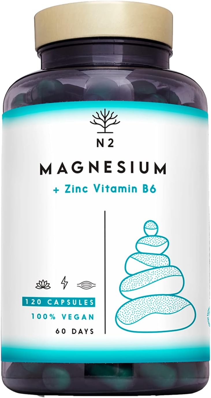 Magnesium 300 mg with Zinc and Vitamin B6. Immune System. Muscle Support and Sleep Improvement.120 Chlorophyll Capsules. Vegan certified. N2 Natural Nutrition - Image 2