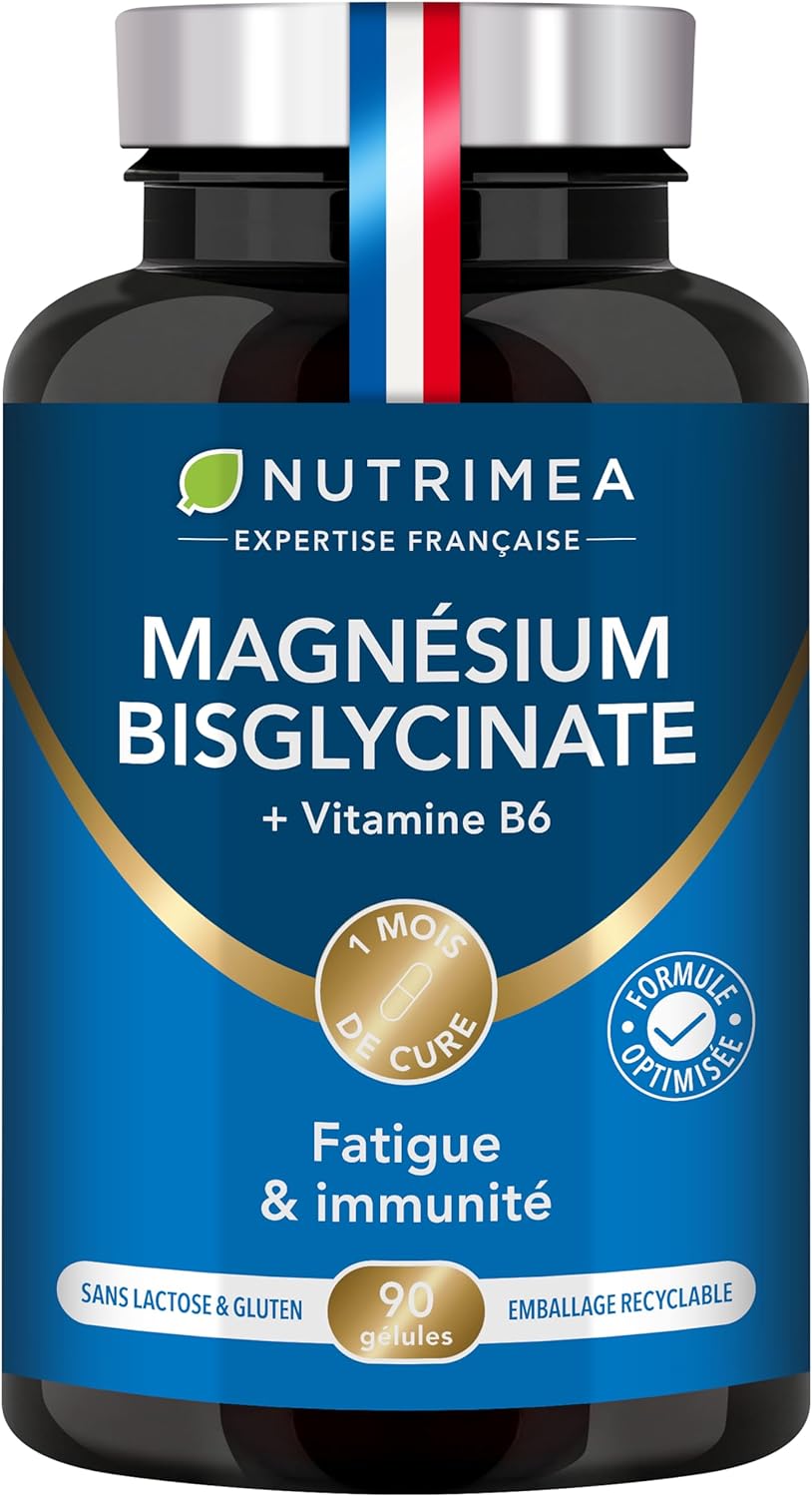 Magnesium Bisglycinate + Vitamin B6 - Sleep, Stress, Fatigue - Maximum Absorption & Easy Assimilation - 90 Vegan Capsules - Nutrimea - Made in France - Image 2