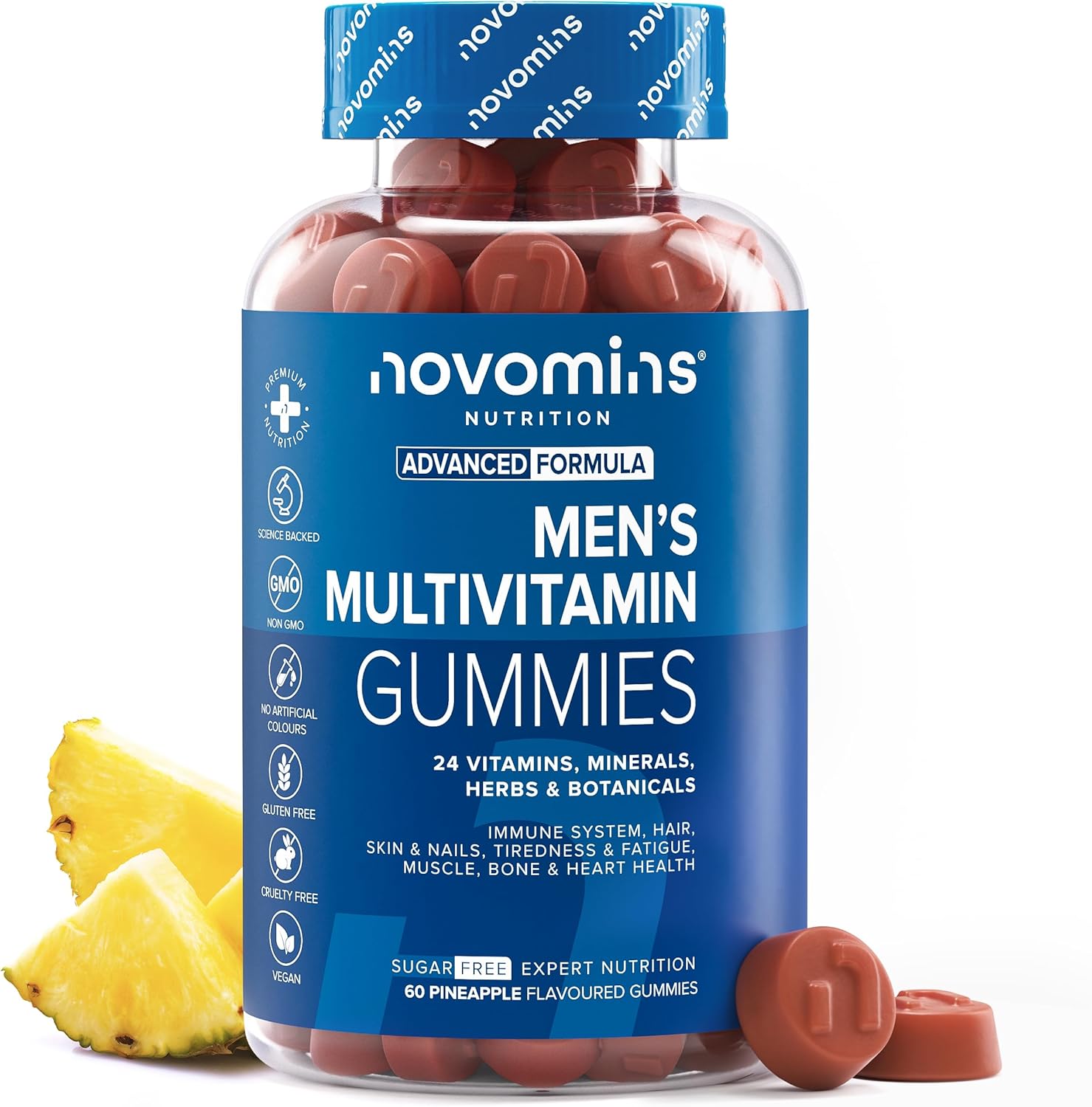 Men's Multivitamins - 60 Multivitamins Gummies - 24 Vitamins and Minerals - Vitamin C, A, D, Zinc - Immune Support, Metabolism, Bone Health - Vegan Gummies Novomins - Image 2