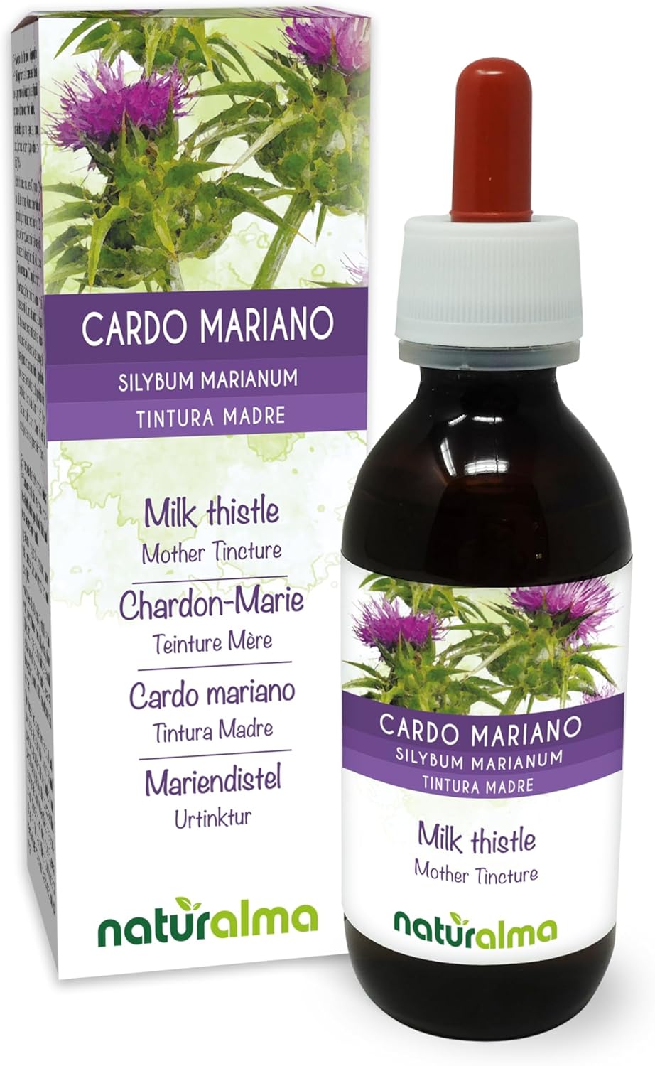 Milk thistle (Silybum marianum) herb and fruit Naturalma alcohol free mother tincture - liquid extract drops 120 ml - dietary supplement - vegan or vegan - Image 2