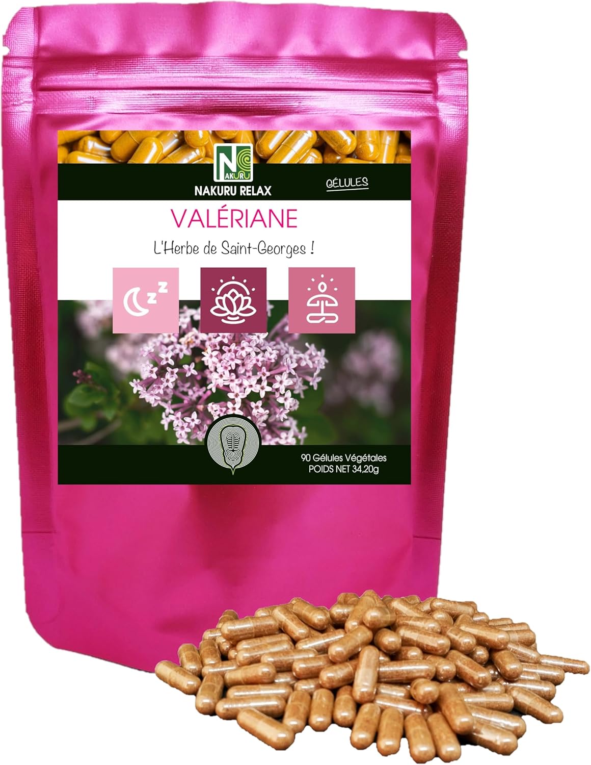 NAKURU | Valerian | Relax Range | Made in France | "L'Herbe de Saint-Georges!" (90 Vegetable Capsules of 380mg/Net Weight: 34g) - Image 2