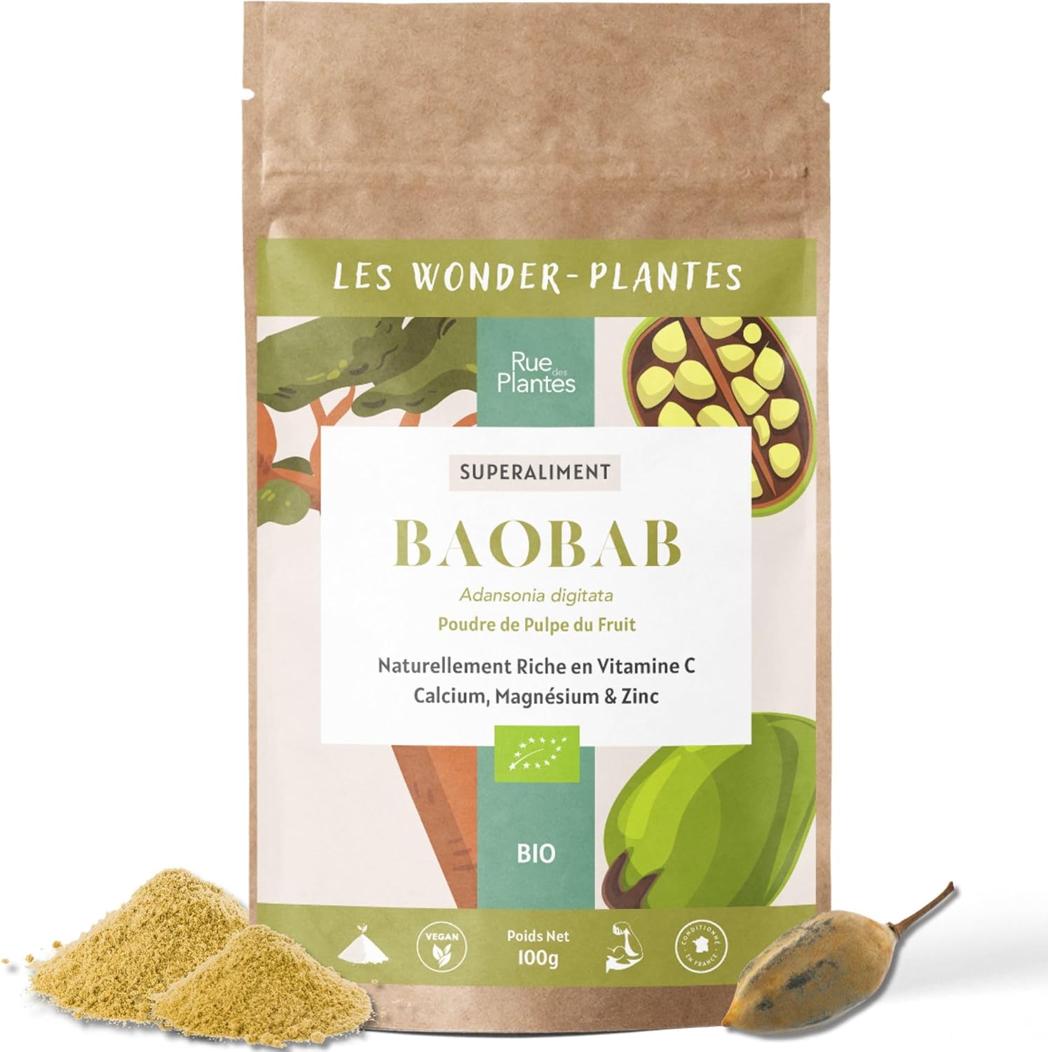 Organic Baobab Powder 100g | Superfood | Immunity, Digestion, Anti-aging, Joint & Bone System | Rue des Plantes - Image 2