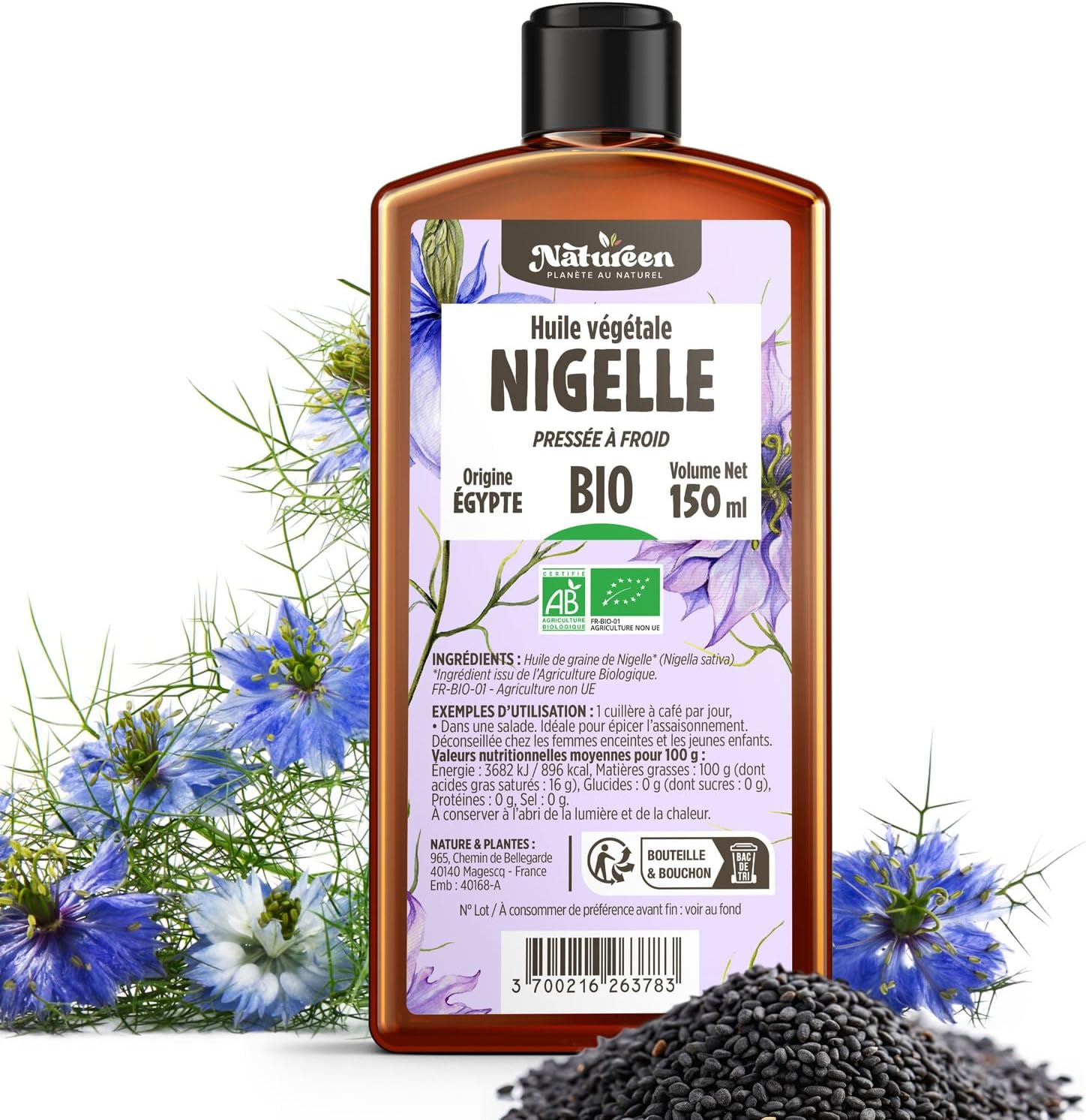 Organic Nigelle Oil 150 ml - Natureen | Planète au Naturel - Pure, Natural and Cold Pressed - Food Grade - Image 2