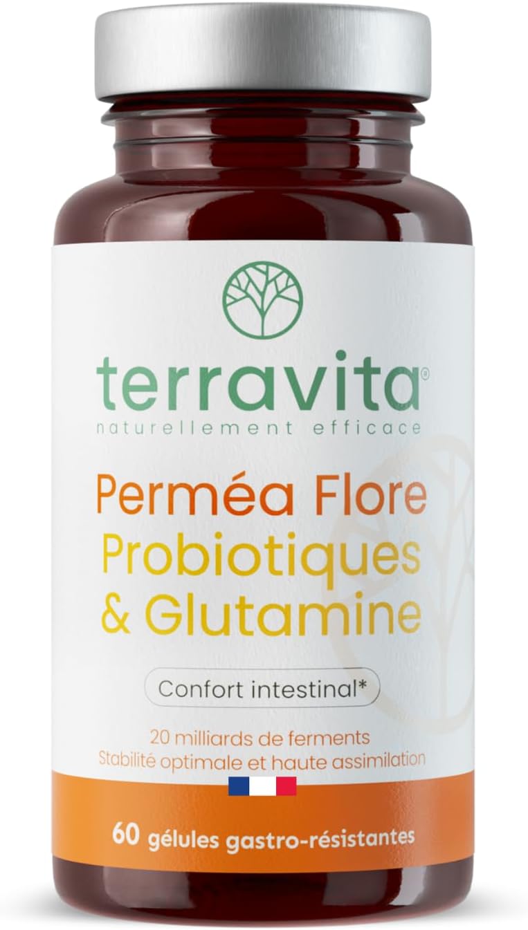 Permea Flora | Probiotics + GLUTAMINE | Intestinal Flora and Healing of the Mucosa | Ideal Against Intestinal Permeability | 60 Gastro-Resistant Capsules | Made in France Terravita - Image 2
