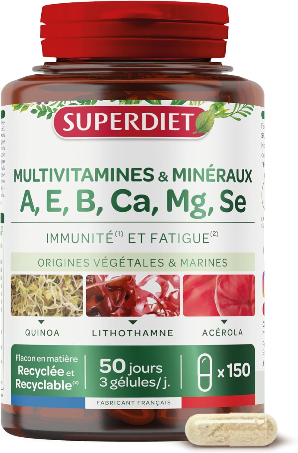 SUPERDIET - MULTIVITAMINS AND MINERALS - Made in France - 150 capsules - Image 2