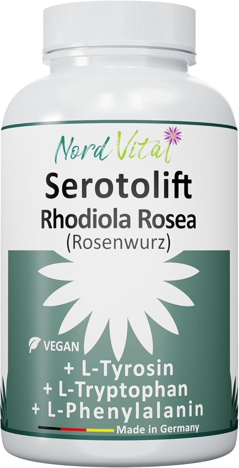 Serotolift® Original – Precursors Serotonin & Dopamine – Rhodiola Rosea, L-Tryptophan, L-Tyrosine, L-Phenylalanine, Chromium, Zinc, Vit. D3, B5, B6, B9, B12 – Vegan – Made in Germany - Image 2
