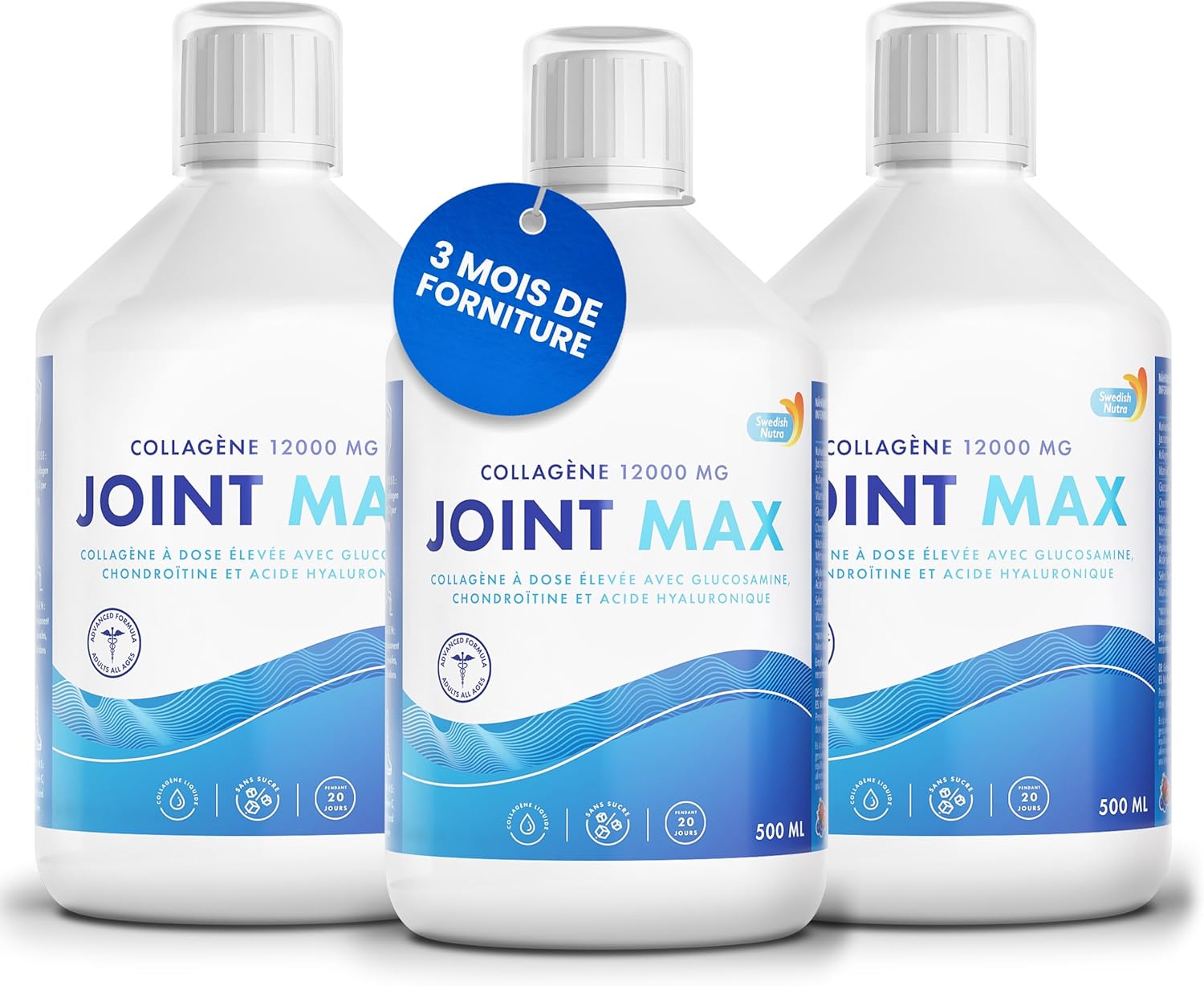 Swedish Nutra - Joint Max Liquid Supplement - 3 x 500ml 60 Days Supply | Pure Hydrolyzed Collagen Glucosamine MSM Chondroitin Turmeric Vitamin D and Hyaluronic Acid to Support - Image 2