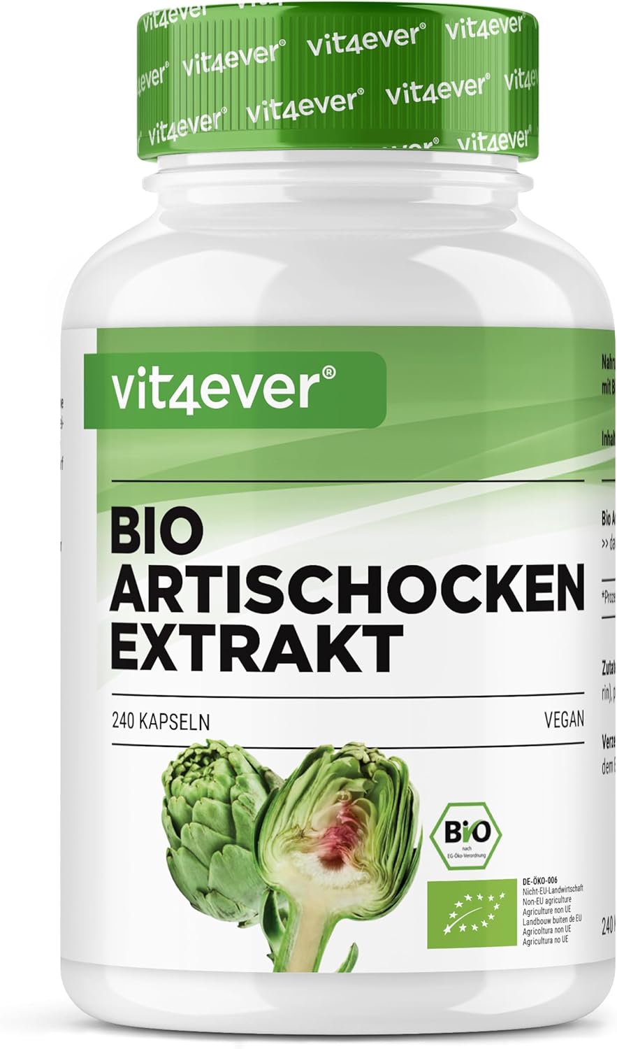 vit4ever Organic artichoke extract - 240 capsules - 1800 mg per daily dose (2.5% cynarin) - Genuine artichoke extract 20:1 - Organic quality - High dosed - Vegan - Image 2