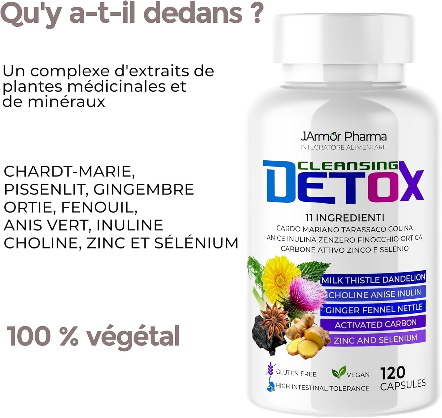 J.Armor Detox Liver 120 Capsules - Powerful Detoxifying Liver and Intestine Drainer, Milk Thistle 80% Silymarin, Artichoke, Dandelion, Fennel, Echinacea - Image 3