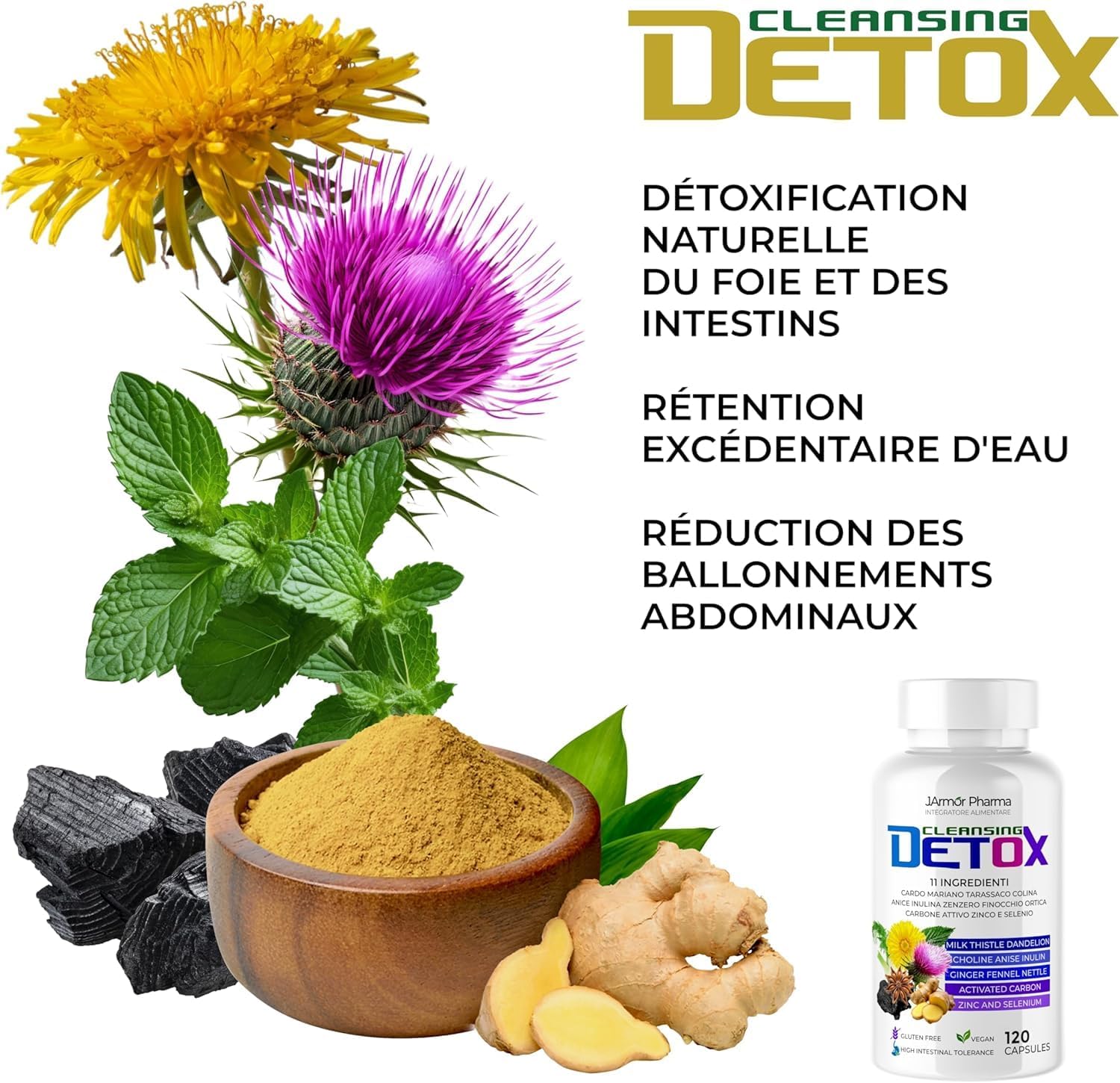 J.Armor Detox Liver 120 Capsules - Powerful Detoxifying Liver and Intestine Drainer, Milk Thistle 80% Silymarin, Artichoke, Dandelion, Fennel, Echinacea - Image 4