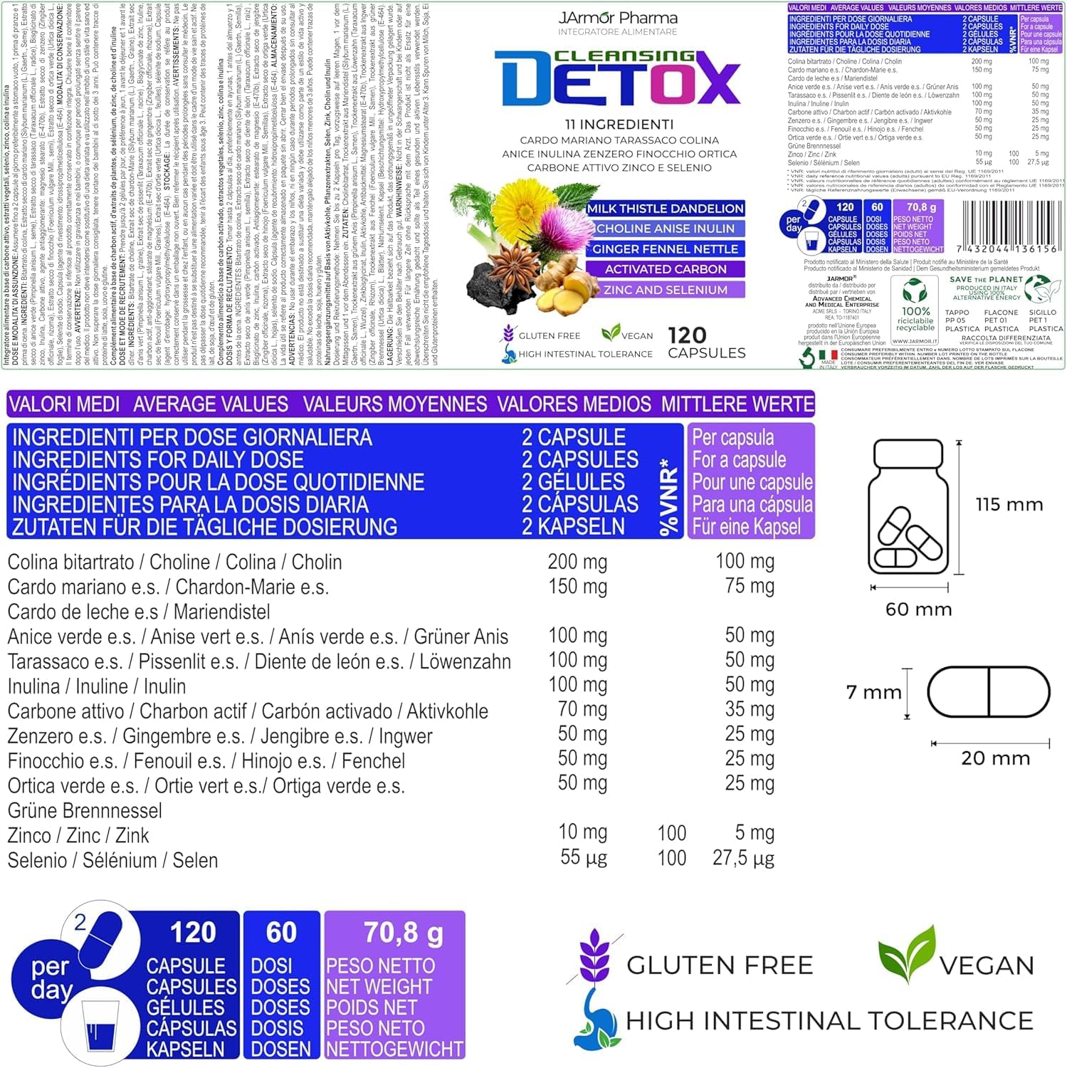 J.Armor Detox Liver 120 Capsules - Powerful Detoxifying Liver and Intestine Drainer, Milk Thistle 80% Silymarin, Artichoke, Dandelion, Fennel, Echinacea - Image 7