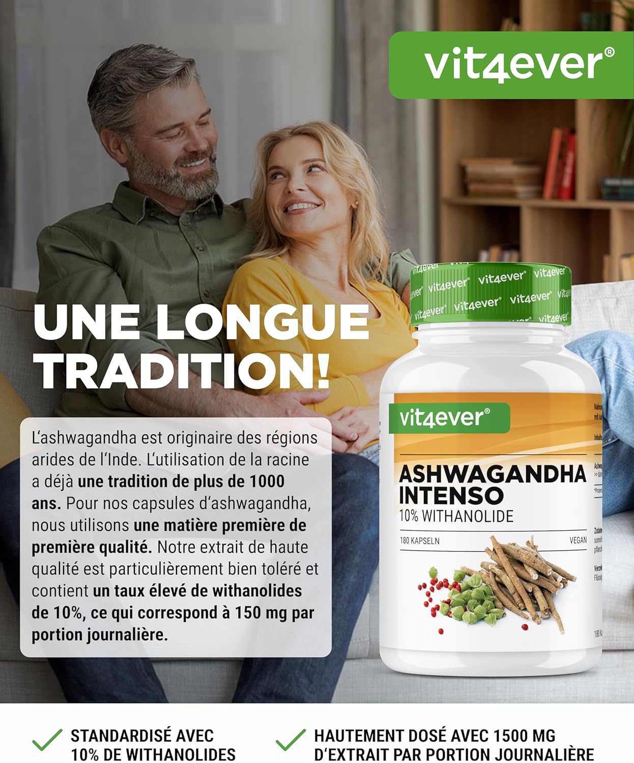 Ashwagandha - 180 capsules with 750 mg pure extract - Premium: 10% withanolides - high purity - vegan - extra high dose - premium quality - Image 3