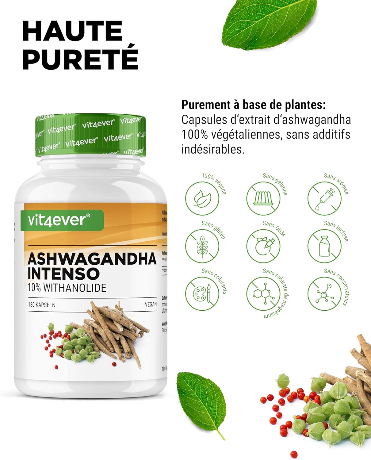 Ashwagandha - 180 capsules with 750 mg pure extract - Premium: 10% withanolides - high purity - vegan - extra high dose - premium quality - Image 4