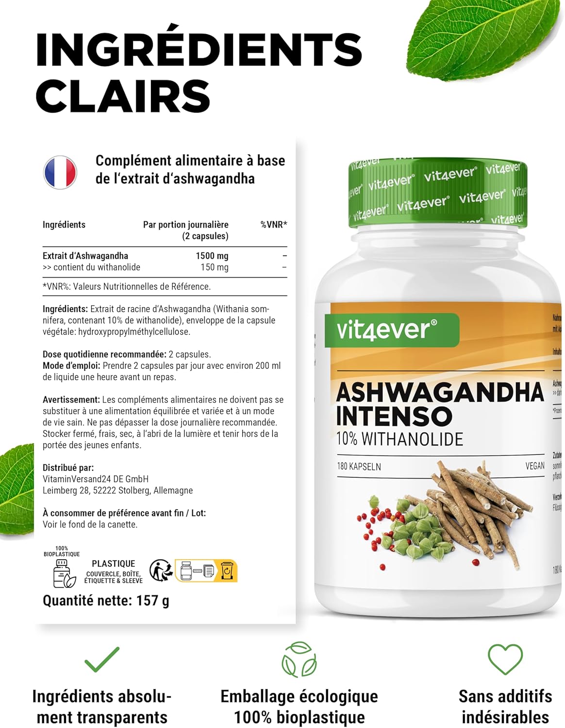 Ashwagandha - 180 capsules with 750 mg pure extract - Premium: 10% withanolides - high purity - vegan - extra high dose - premium quality - Image 6