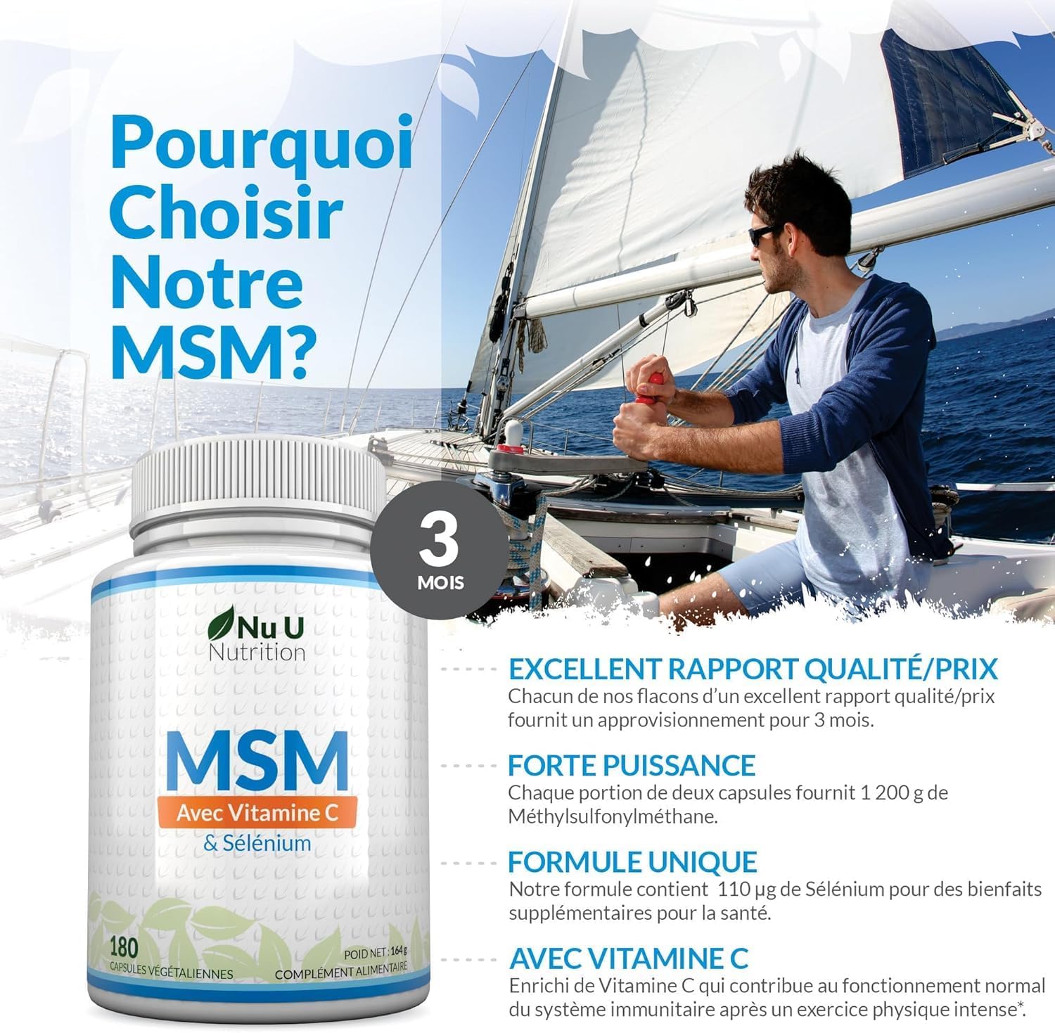 MSM 1200mg - 180 Capsules - 3 Month Supply - Methylsulfonilmethane with Vitamin C and Selenium Added - MSM High Potency - Image 4