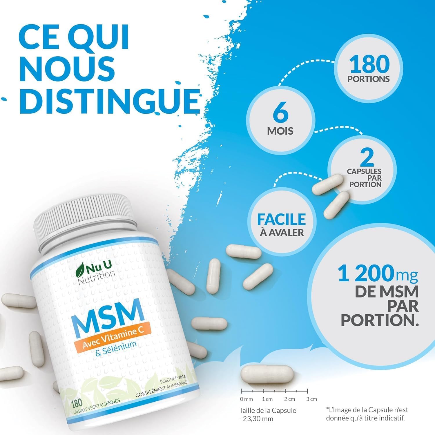MSM 1200mg - 180 Capsules - 3 Month Supply - Methylsulfonilmethane with Vitamin C and Selenium Added - MSM High Potency - Image 5
