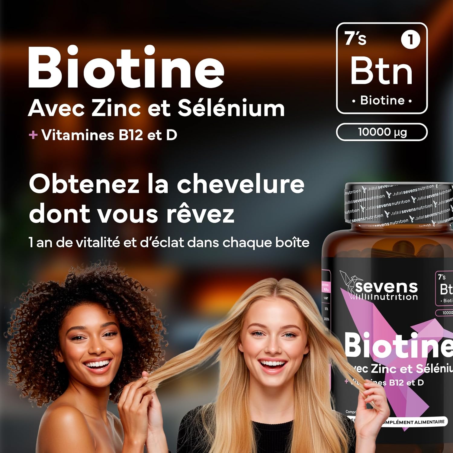 Biotin 10000mcg Hair Skin Nails - Supplement with Zinc Selenium Vitamins B12 D - 365 Tablets - Gluten Free Lactose - Sevens - Image 3