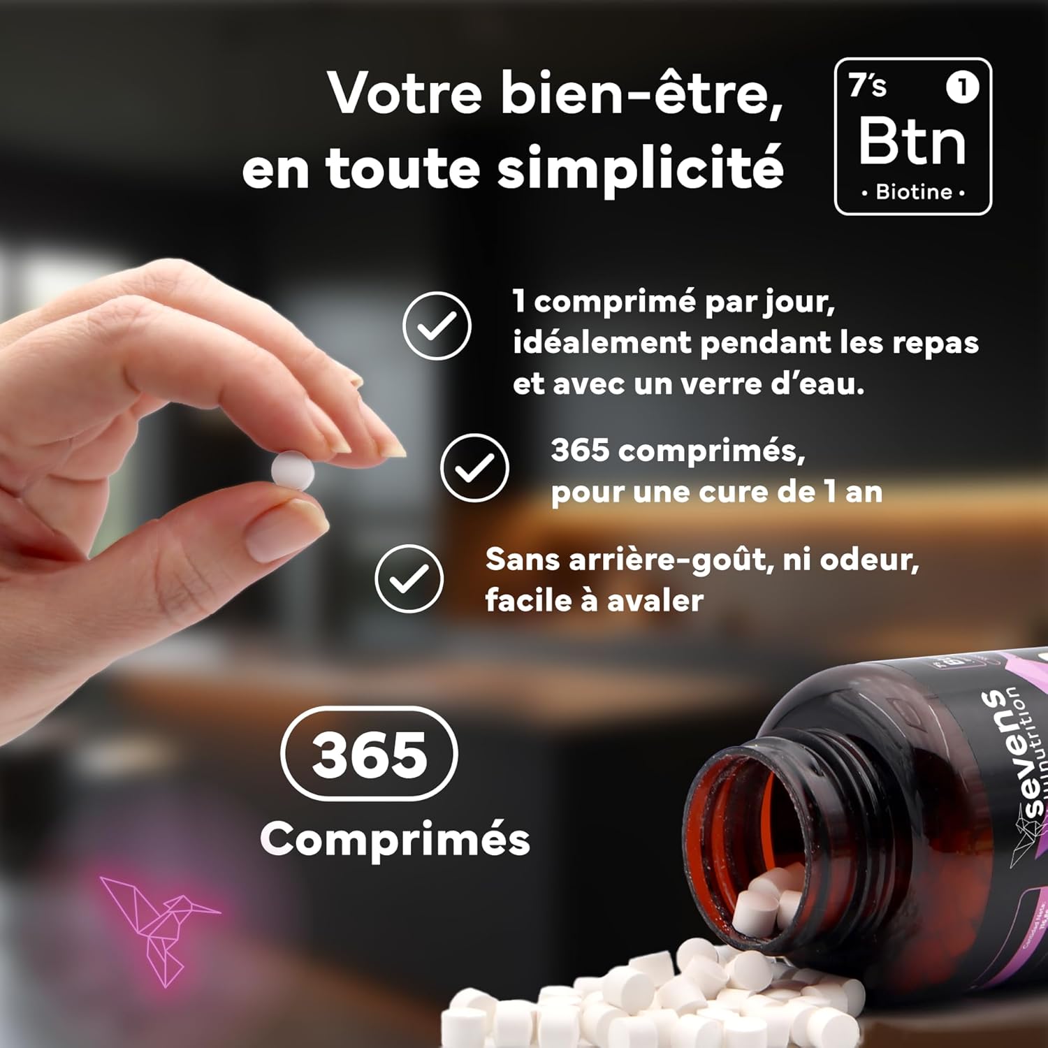 Biotin 10000mcg Hair Skin Nails - Supplement with Zinc Selenium Vitamins B12 D - 365 Tablets - Gluten Free Lactose - Sevens - Image 6