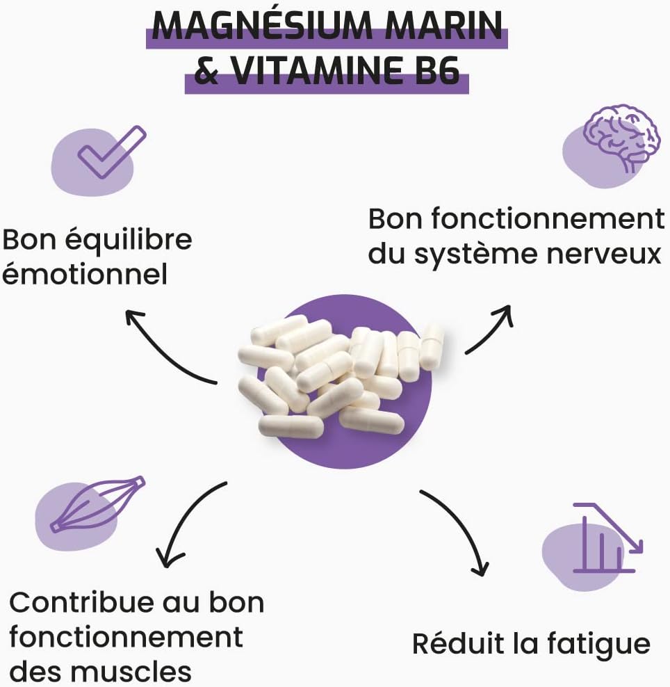 Nutritional supplement MAGNESIUM MARIN & Vitamin B6-60 capsules - Contributes to emotional balance - Reduces fatigue - Relaxation - Developed in France - Image 3