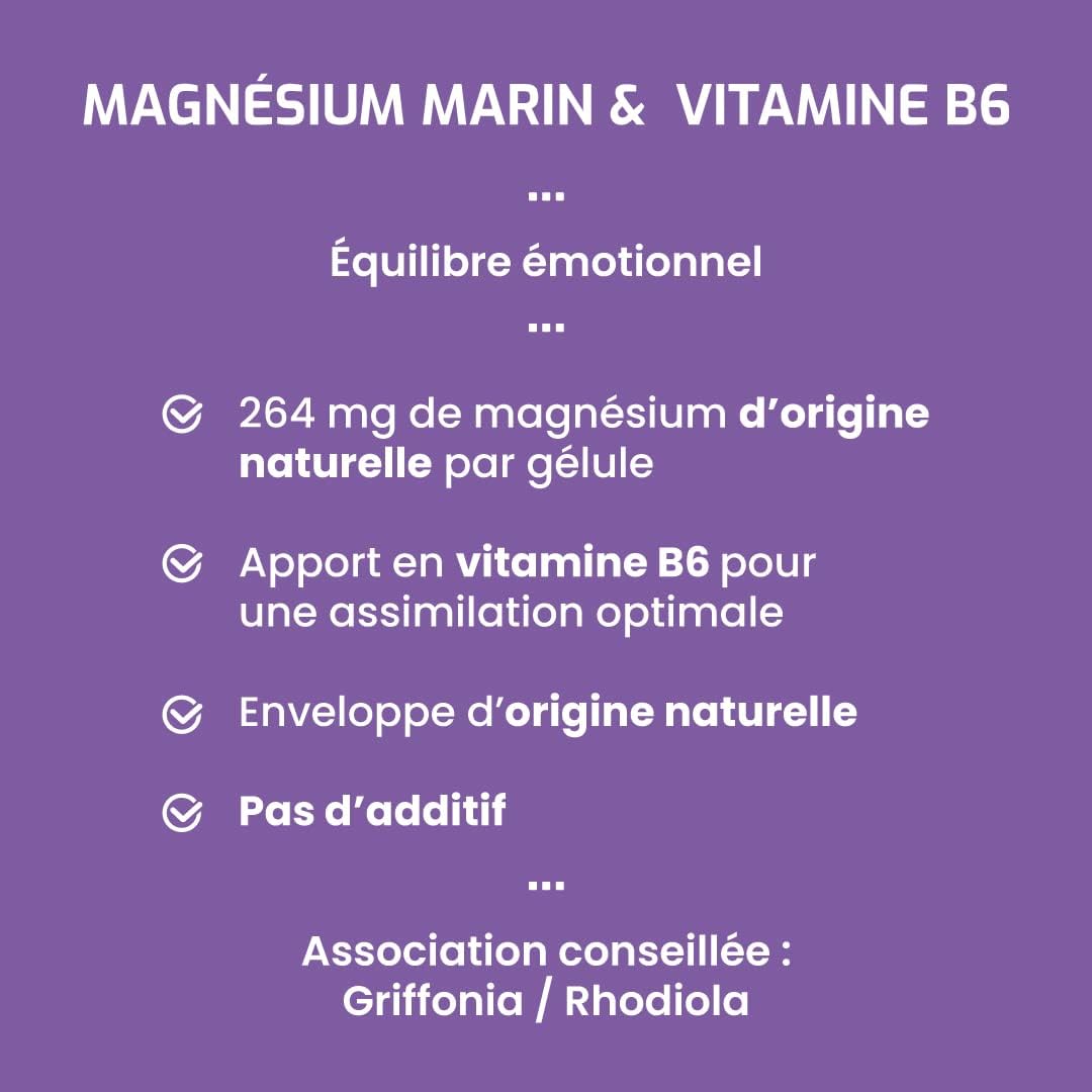 Nutritional supplement MAGNESIUM MARIN & Vitamin B6-60 capsules - Contributes to emotional balance - Reduces fatigue - Relaxation - Developed in France - Image 5
