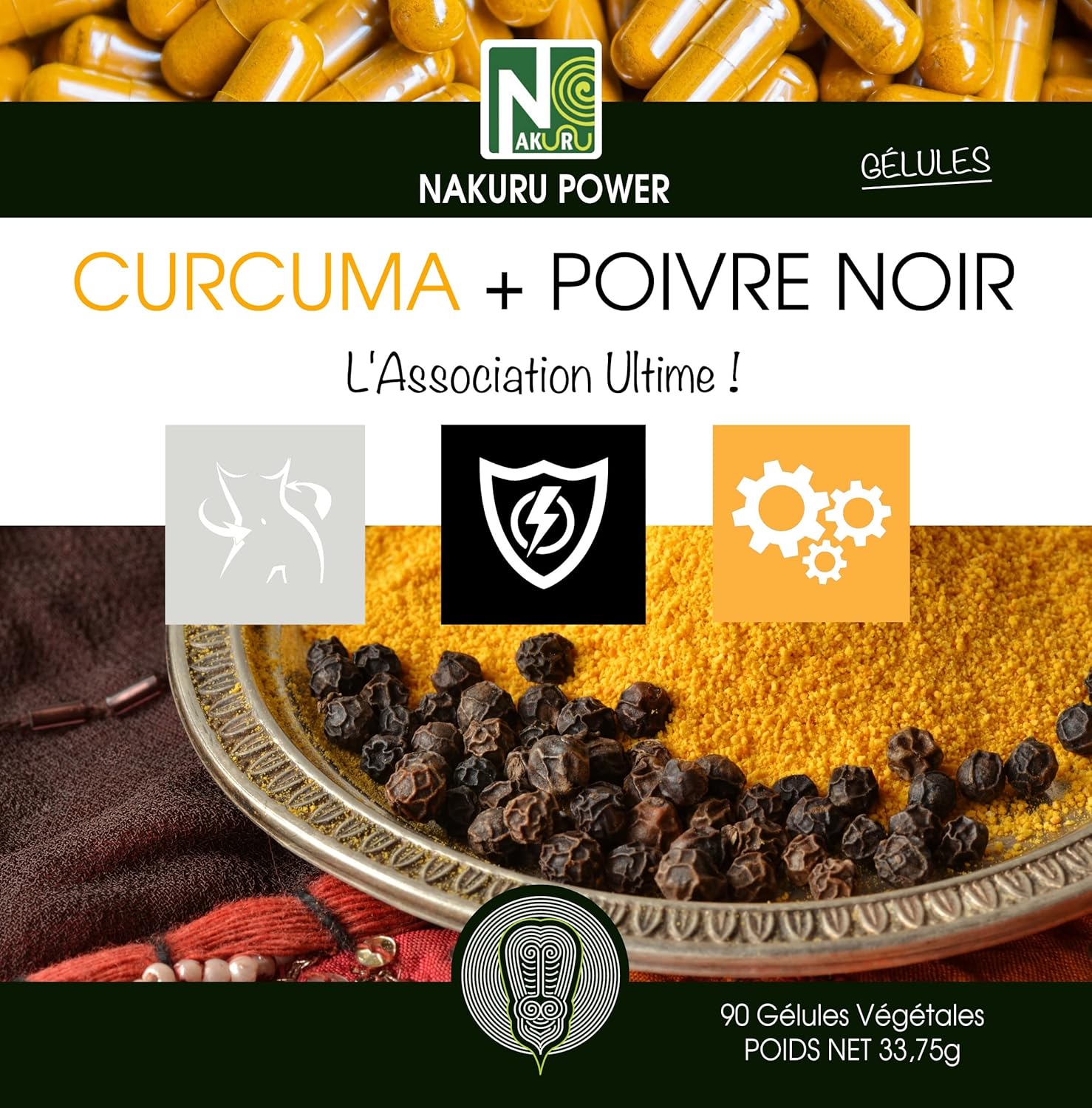 NAKURU | Turmeric + Black Pepper | Power Range | Made in France | "L'Association Ultime!" | (90 Capsules of 375 mg/Net Weight: 33.5 g) - Image 4
