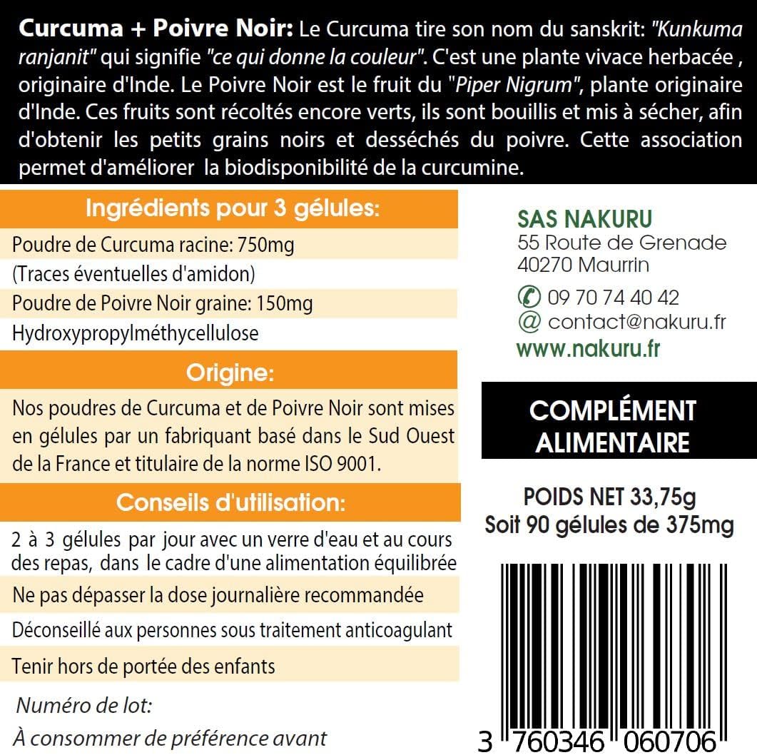 NAKURU | Turmeric + Black Pepper | Power Range | Made in France | "L'Association Ultime!" | (90 Capsules of 375 mg/Net Weight: 33.5 g) - Image 5