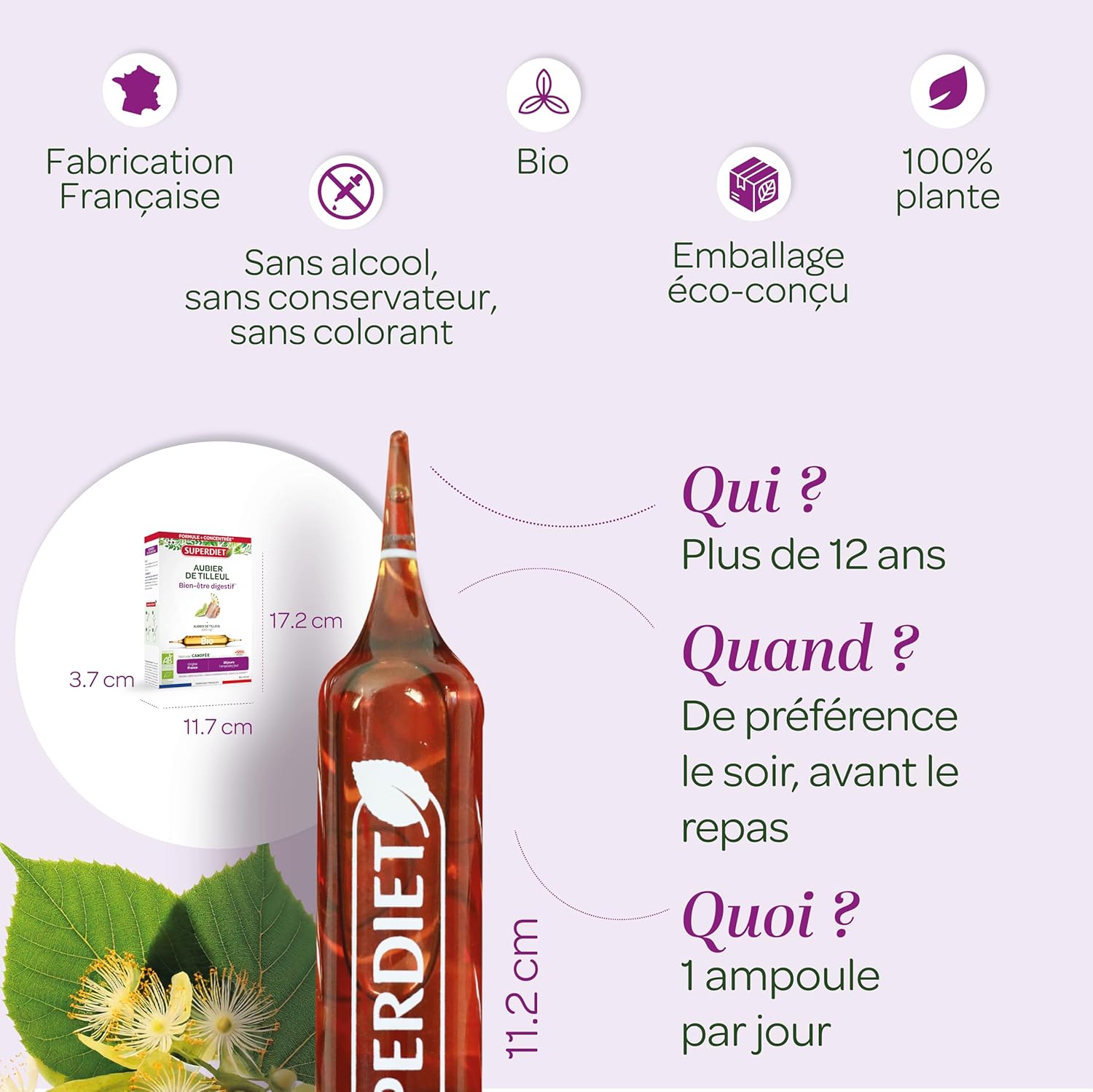 SUPERDIET - Organic Linden sapwood - Digestive well-being - 100% Pure juice - Made in France - 20 ampoules of 10 ml - Image 7