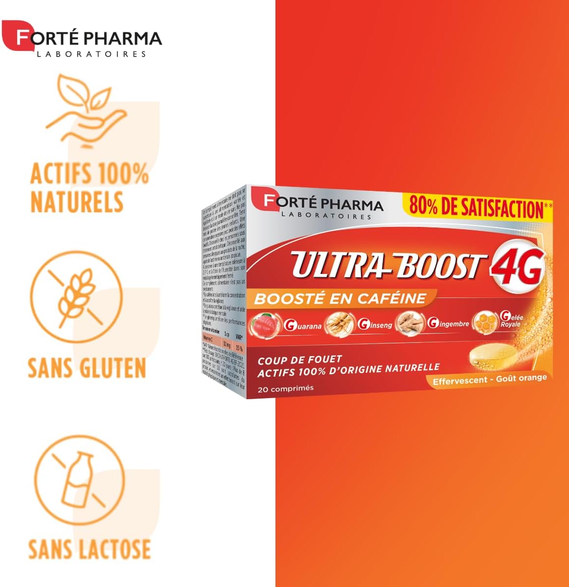 Forté Pharma - Ultra Boost 4G - Caffeine Enhanced Booster - Guarana, Royal Jelly, Ginseng, Vitamin C, Vitamin D, Zinc - Vitamin and Mineral Complex - 20 Effervescent Tablets, 1/day - Image 4