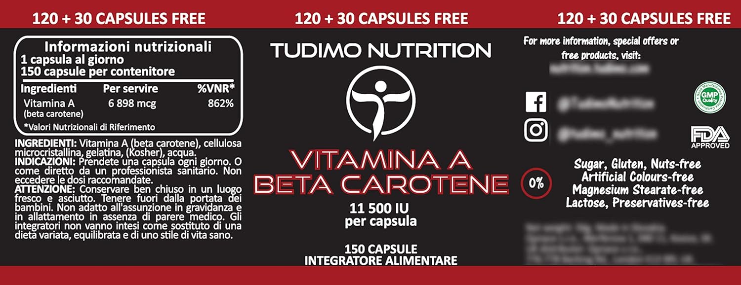 Vitamin A Beta Carotene Capsule 11,500 IU - 150 Quick Disintegrating Capsules (5 months) Each with 6.9mg Dietary Supplement Beta Carotene Powder (Betacarotene Supplement) - Image 7