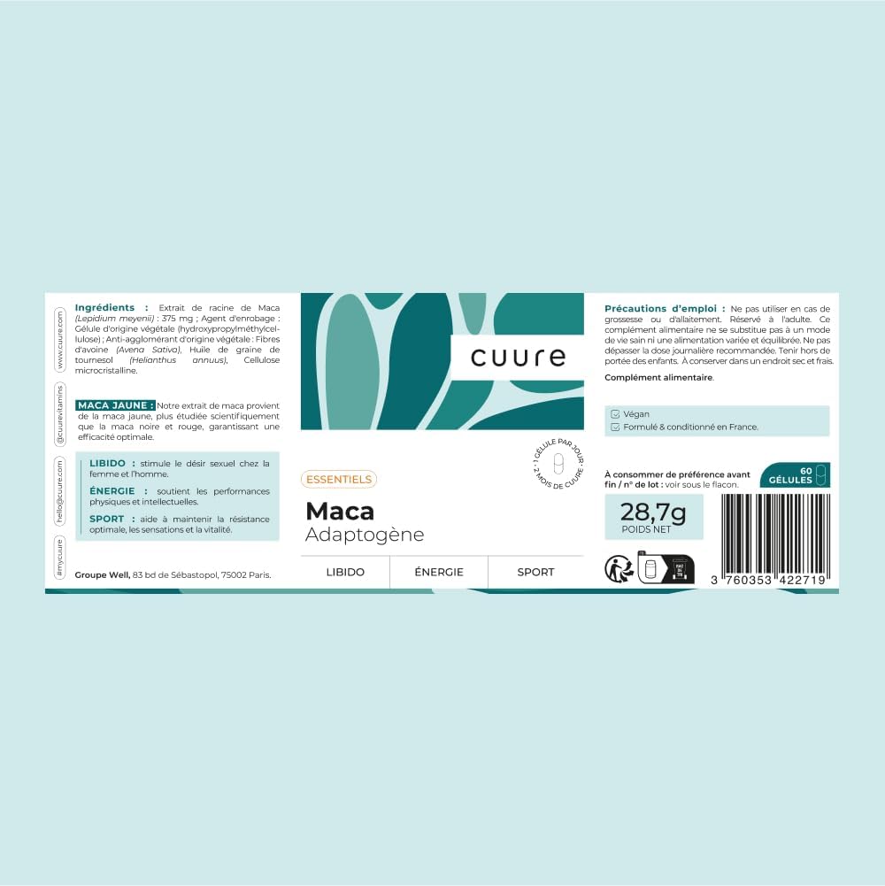 Maca Jaune - Cuure - Natural Root of Peru - Physical and Sports Perfomances - Fertility - Hormone Regulator - 60 Days - Packaged and Formulated in France - Image 9