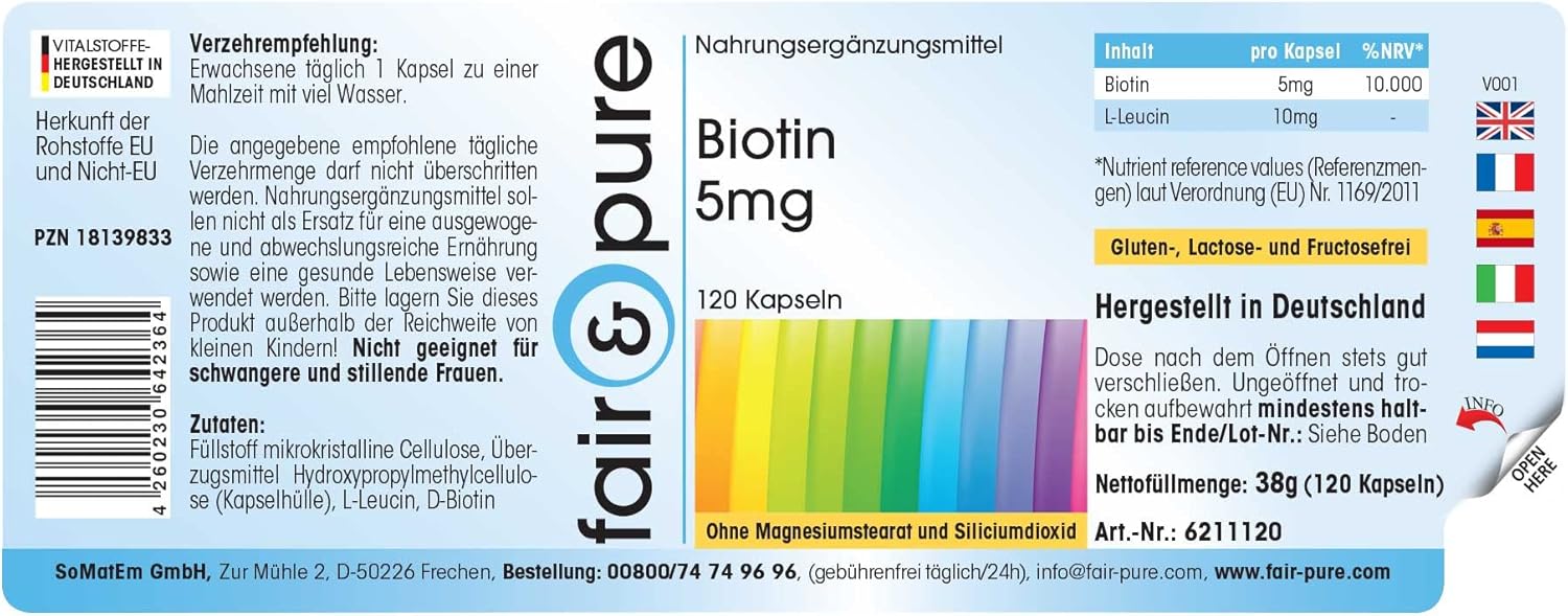 Fair & Pure® - Biotin 5mg - with 5000mcg biotin per capsule - highly dosed - 120 vegan capsules - German quality manufacture - Image 3