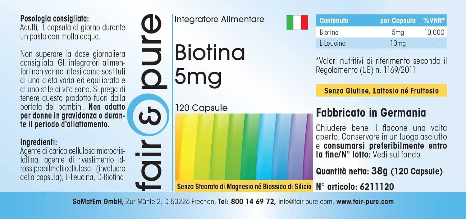 Fair & Pure® - Biotin 5mg - with 5000mcg biotin per capsule - highly dosed - 120 vegan capsules - German quality manufacture - Image 4
