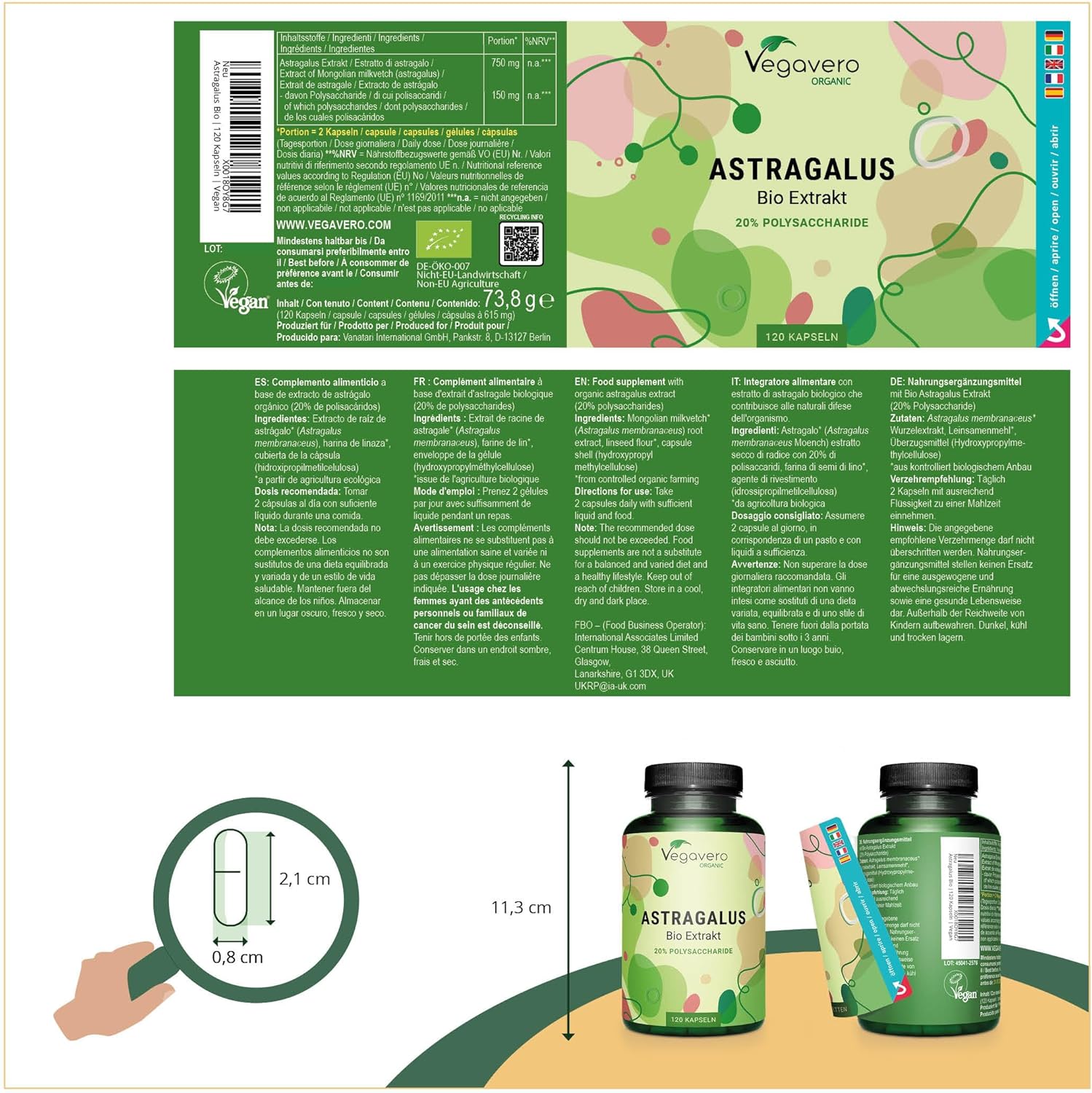 Astragalus Organic Vegavero® | PREMIUM Quality: 20% Polysaccharides | 750 mg Astragalus Extract (15:1) | Immunity + Anti Stress | 120 Capsules | VEGAN - Image 4