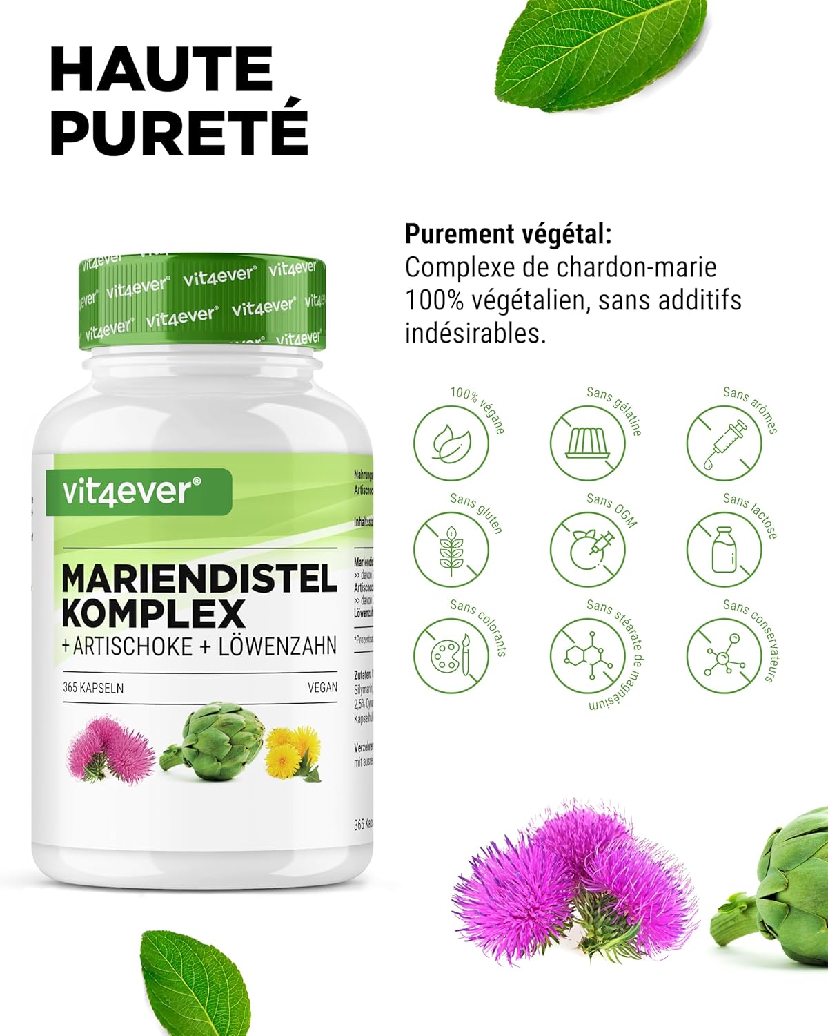 Milk Thistle Artichoke Dandelion Complex - 365 capsules (6 months supply) - High dosed with 80% silymarin & 2.5% cynarin - Vegan - Image 4