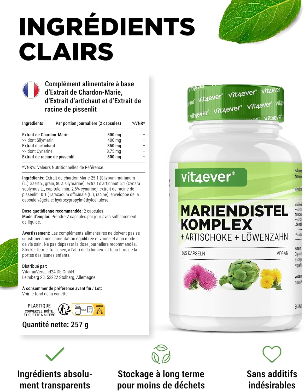 Milk Thistle Artichoke Dandelion Complex - 365 capsules (6 months supply) - High dosed with 80% silymarin & 2.5% cynarin - Vegan - Image 6