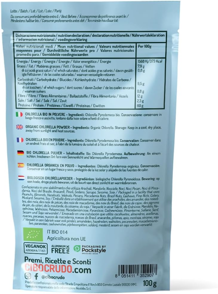 Organic Chlorella Powder - 100 g. Chlorella Vulgaris Seaweed. With Chlorophyll Proteins and Vitamins B12 and C Zinc and Antioxidants For Vegetarians and Vegans. - Image 3